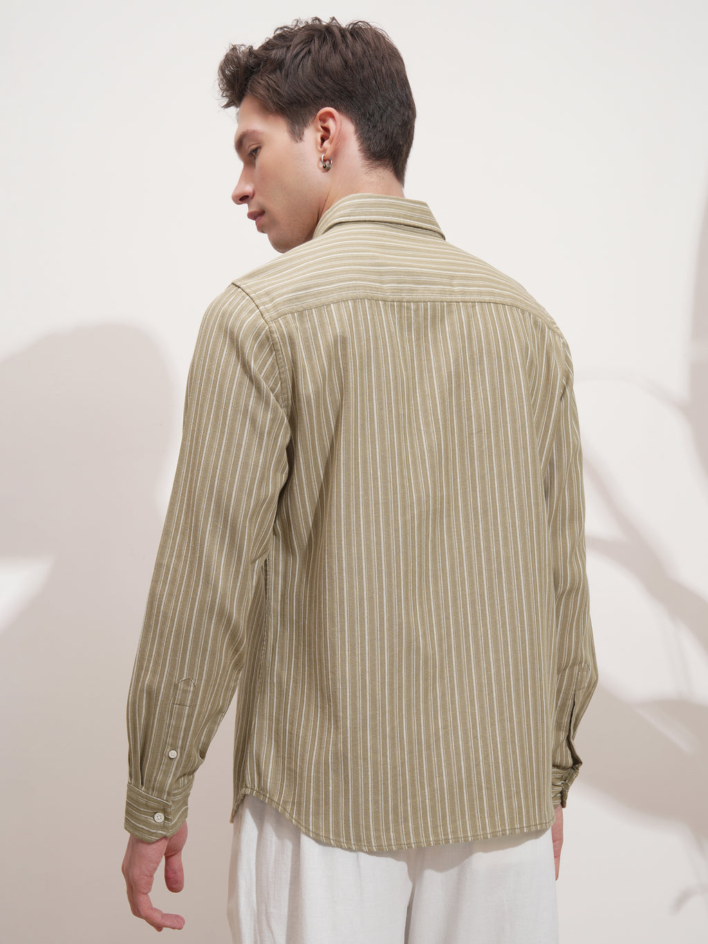 Highlander Men Khaki Striped Slim Fit Casual Shirt - Khaki - Image 3