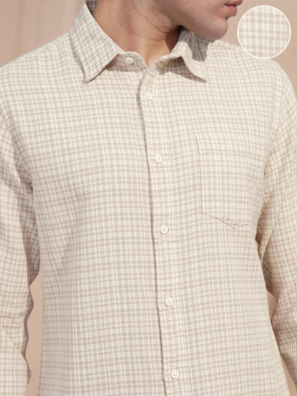 Highlander Men Beige Checked Slim Fit Casual Shirt - Beige - Image 5