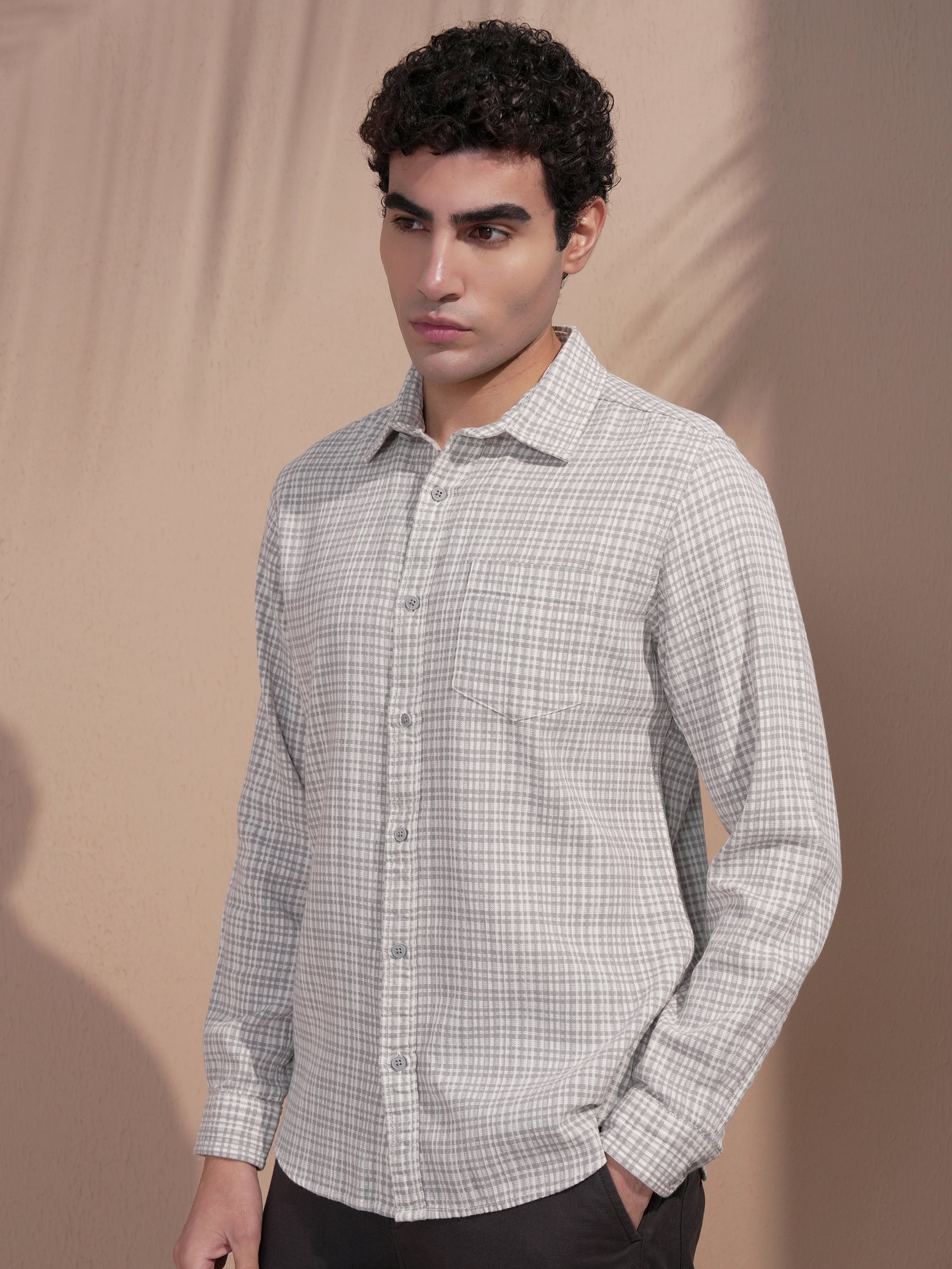 Highlander Men Grey Checked Slim Fit Casual Shirt - Grey - Image 4