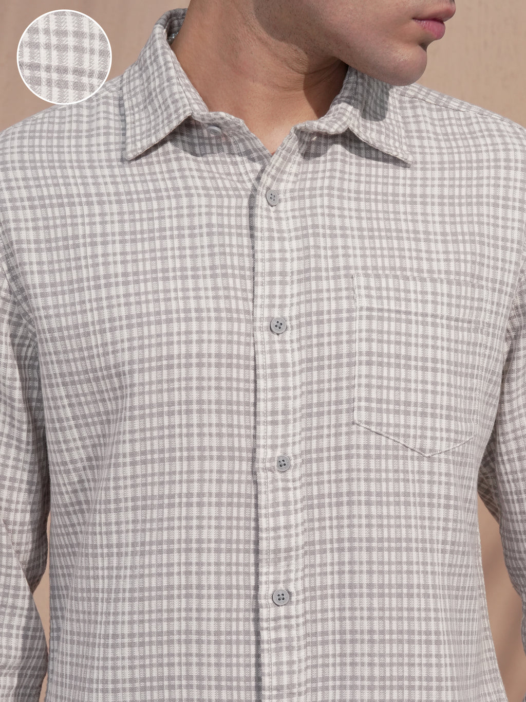 Highlander Men Grey Checked Slim Fit Casual Shirt - Grey - Image 5