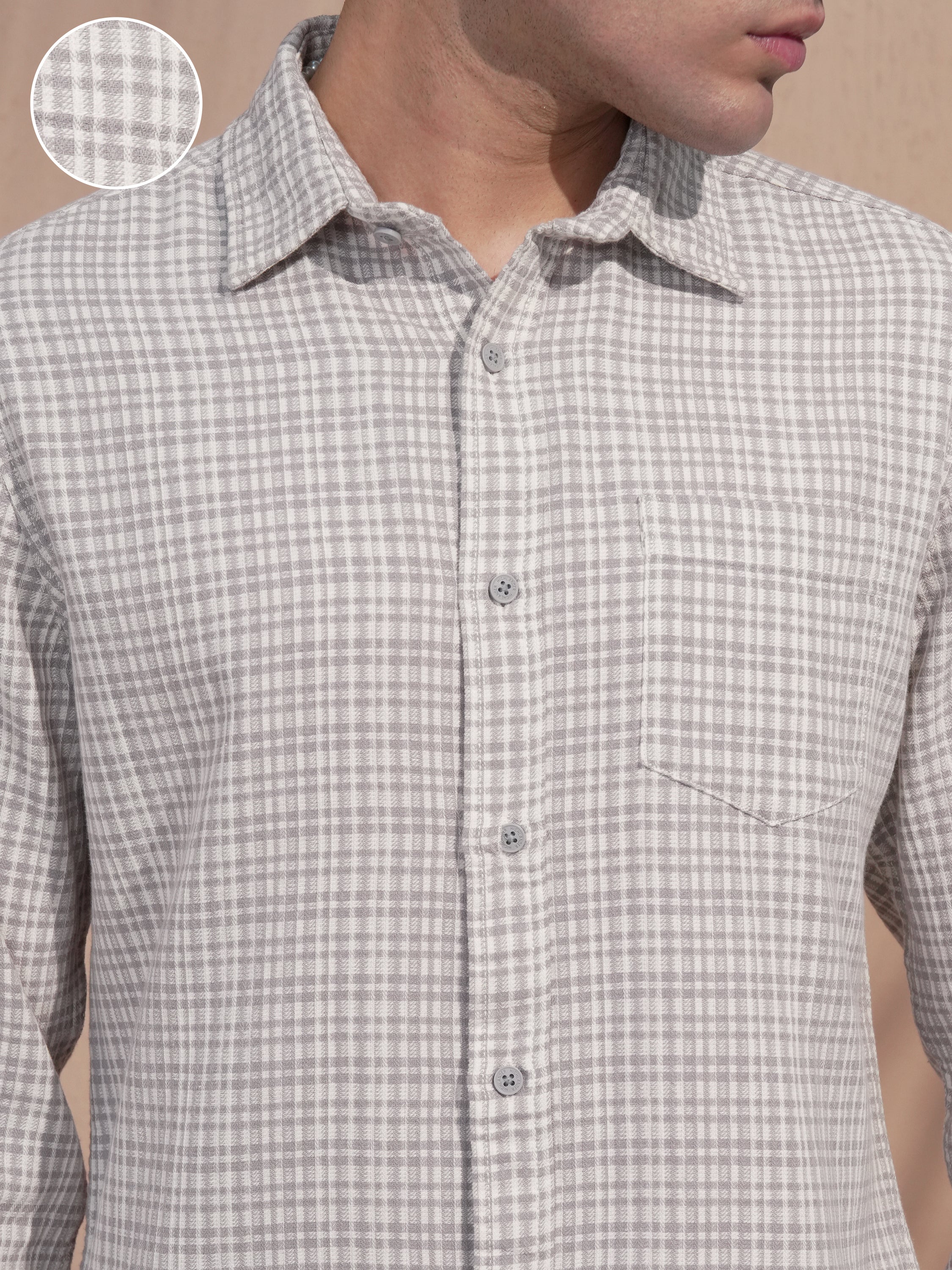 Highlander Men Grey Checked Slim Fit Casual Shirt - Grey - Image 5