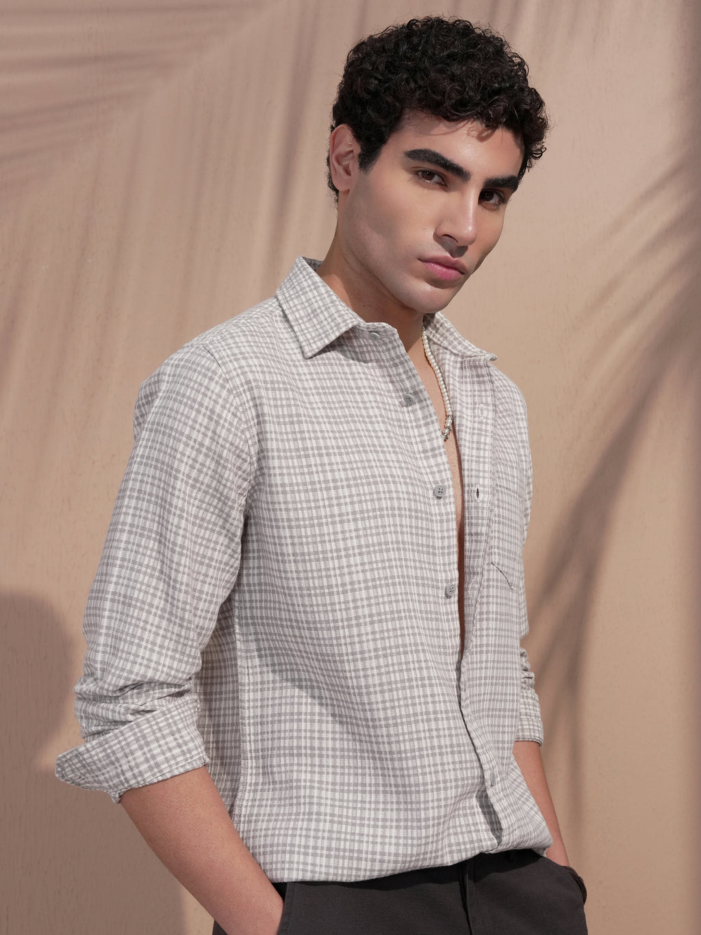 Highlander Men Grey Checked Slim Fit Casual Shirt - Grey - Image 6