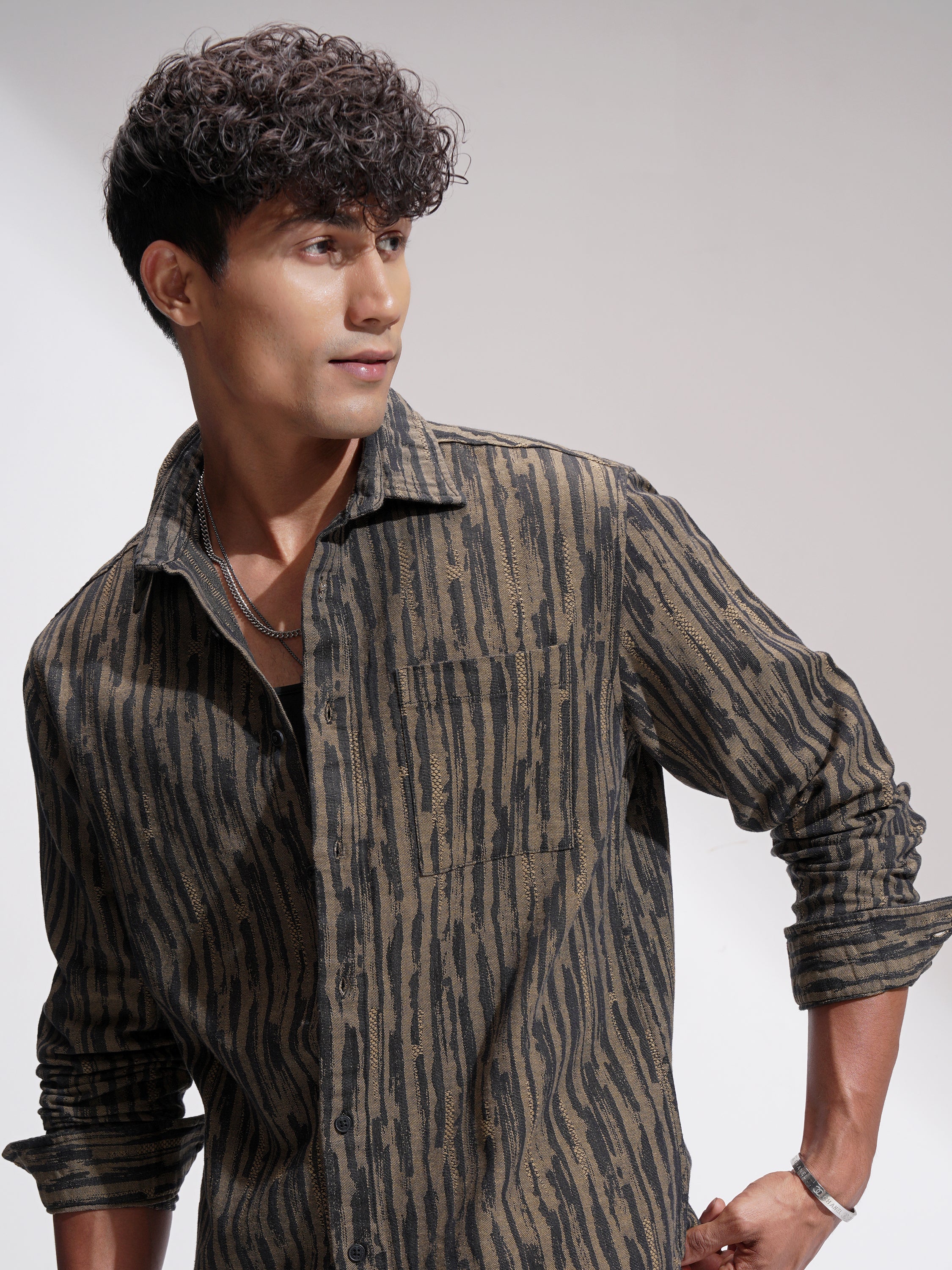 Highlander Men Black Self Design Relaxed Fit Casual Shirt - Black - Image 1