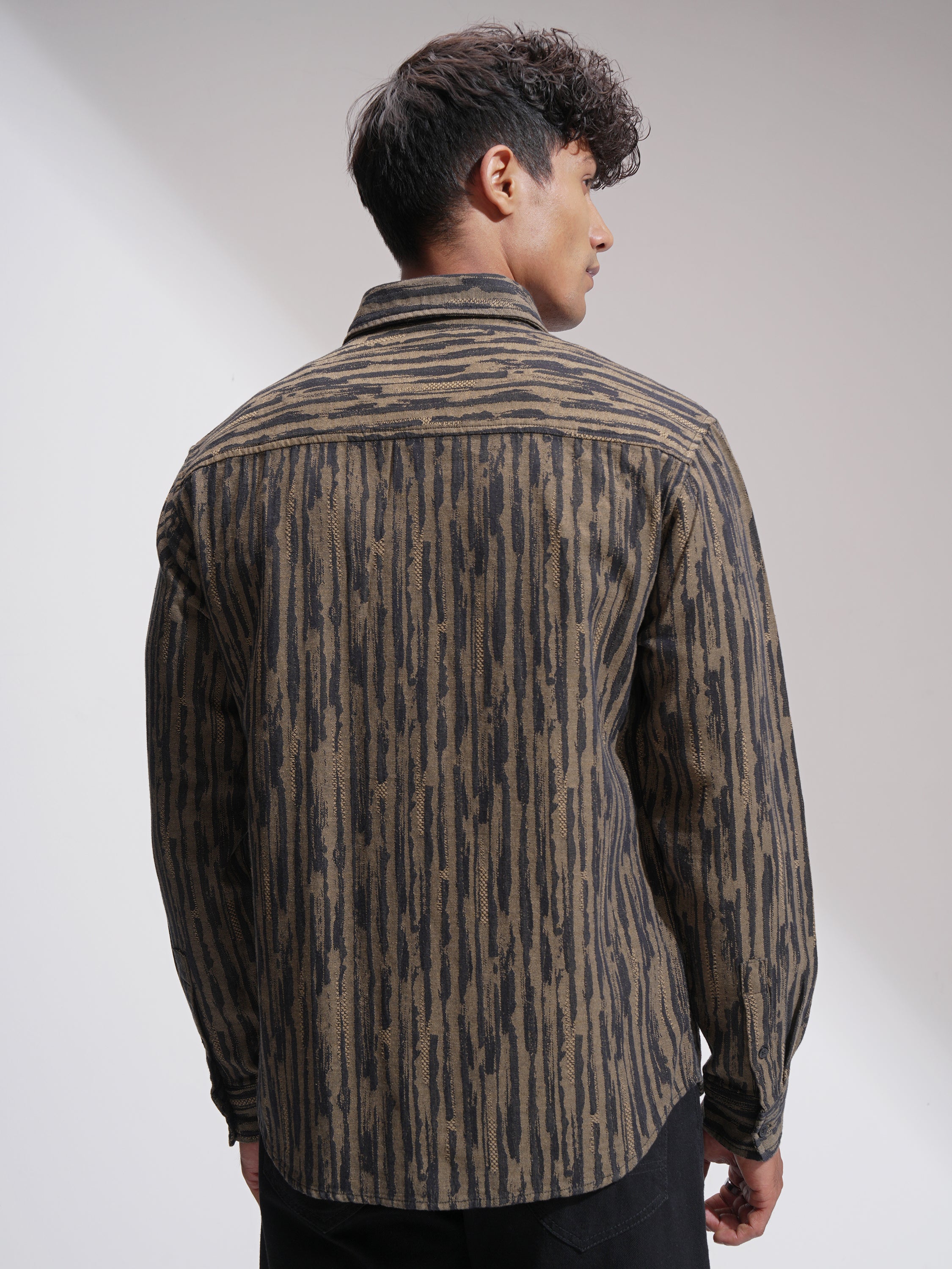 Highlander Men Black Self Design Relaxed Fit Casual Shirt - Black - Image 3