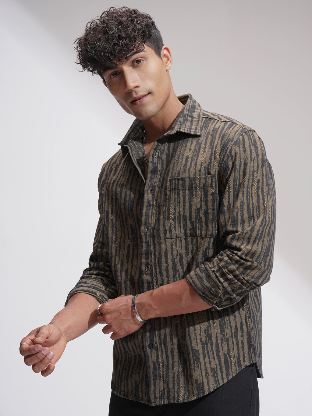 Highlander Men Black Self Design Relaxed Fit Casual Shirt - Black - Image 4