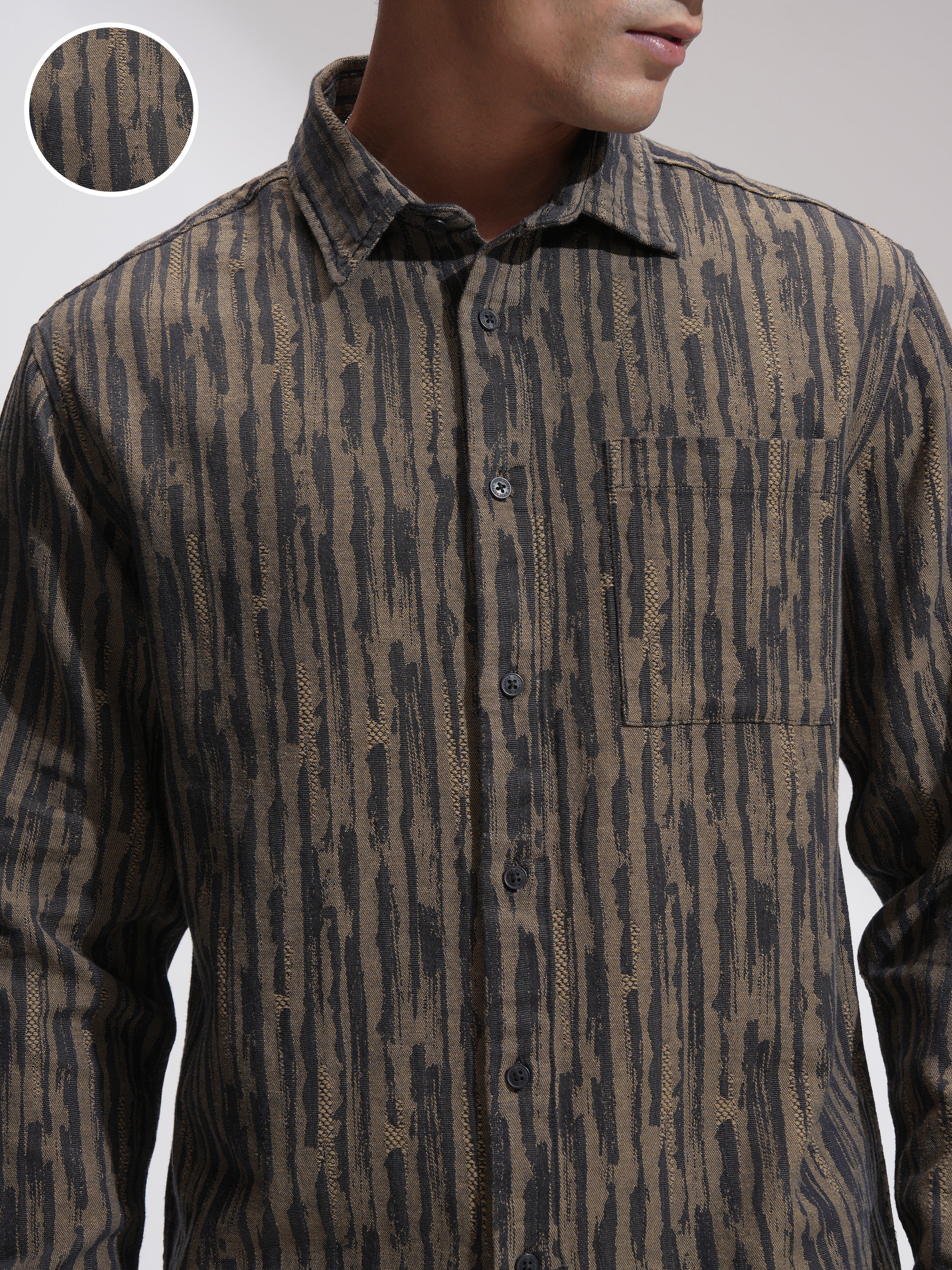 Highlander Men Black Self Design Relaxed Fit Casual Shirt - Black - Image 5