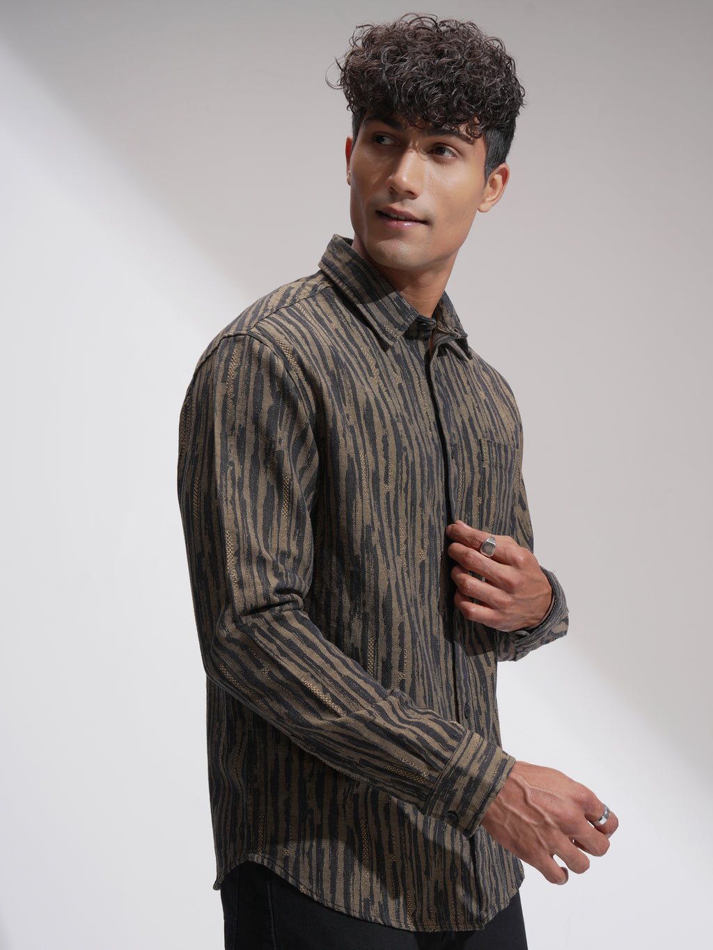 Highlander Men Black Self Design Relaxed Fit Casual Shirt - Black - Image 6