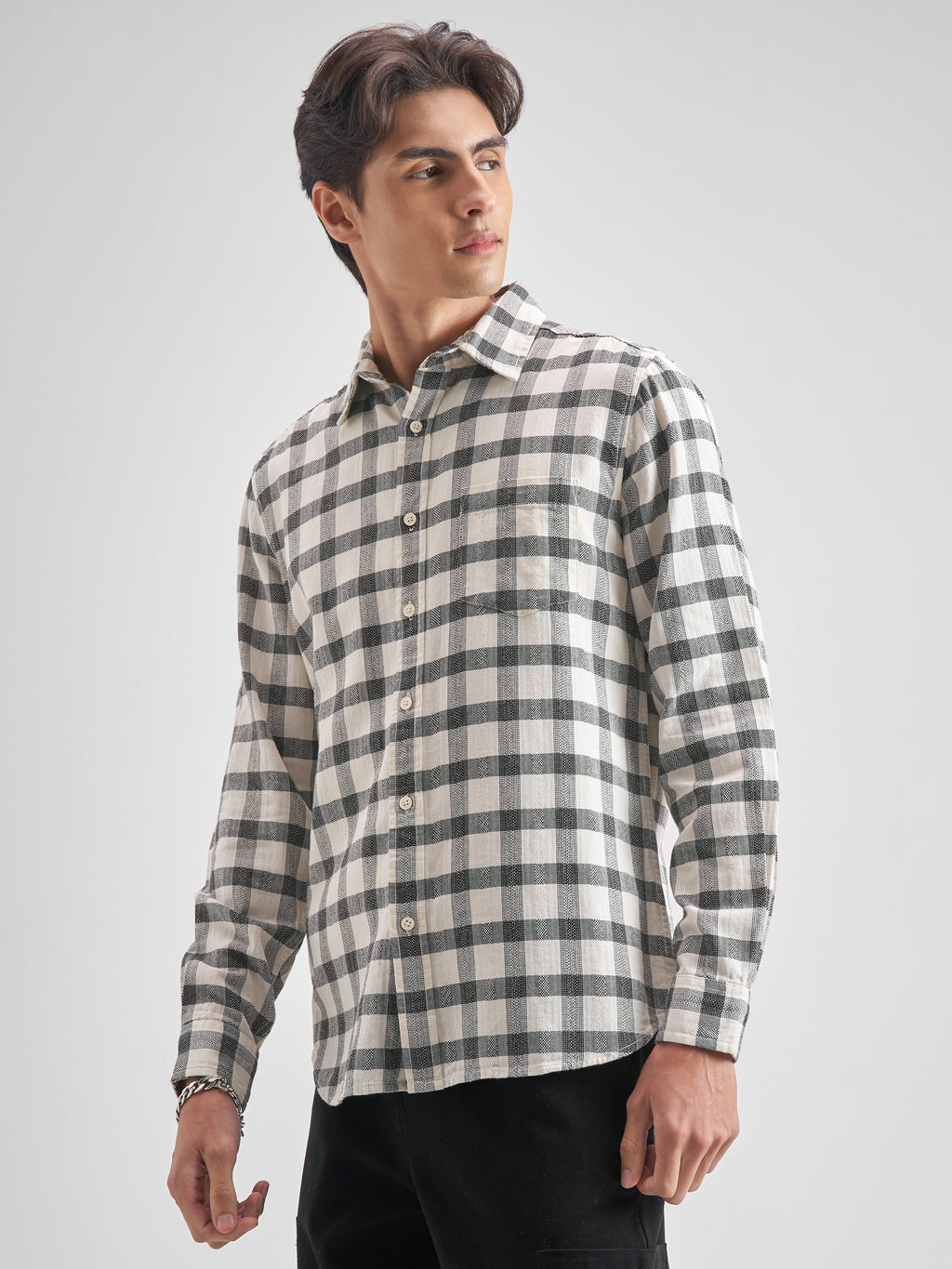 Highlander Men Off White Checked Regular Fit Casual shirt - Off White - Image 4