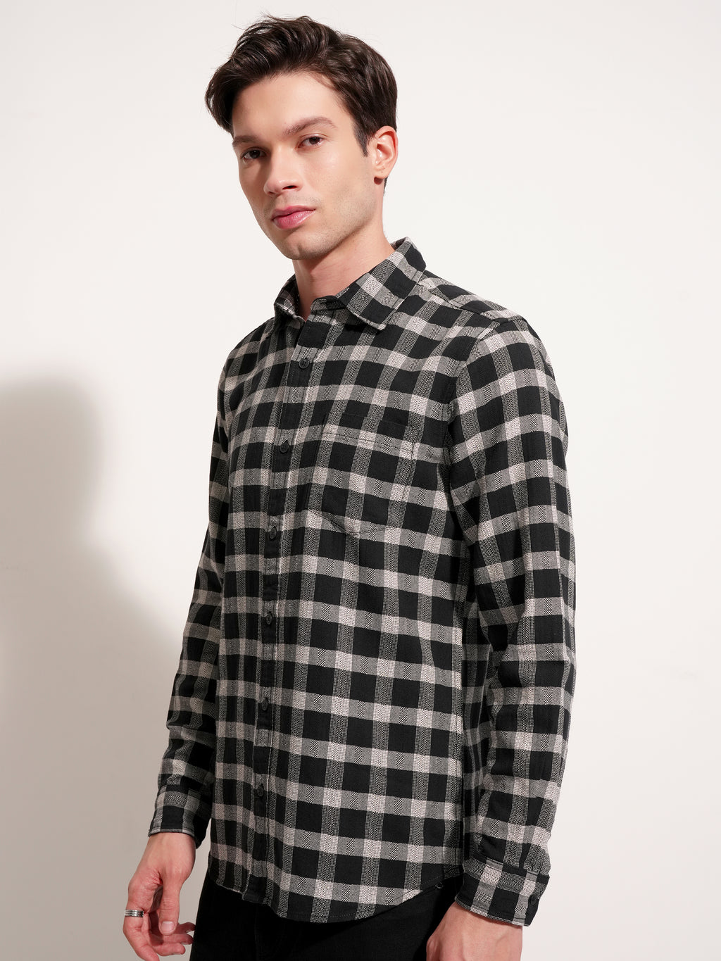 Highlander Men Black Checked Slim Fit Casual Shirt - Black - Image 4