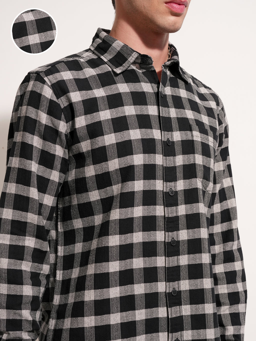 Highlander Men Black Checked Slim Fit Casual Shirt - Black - Image 5
