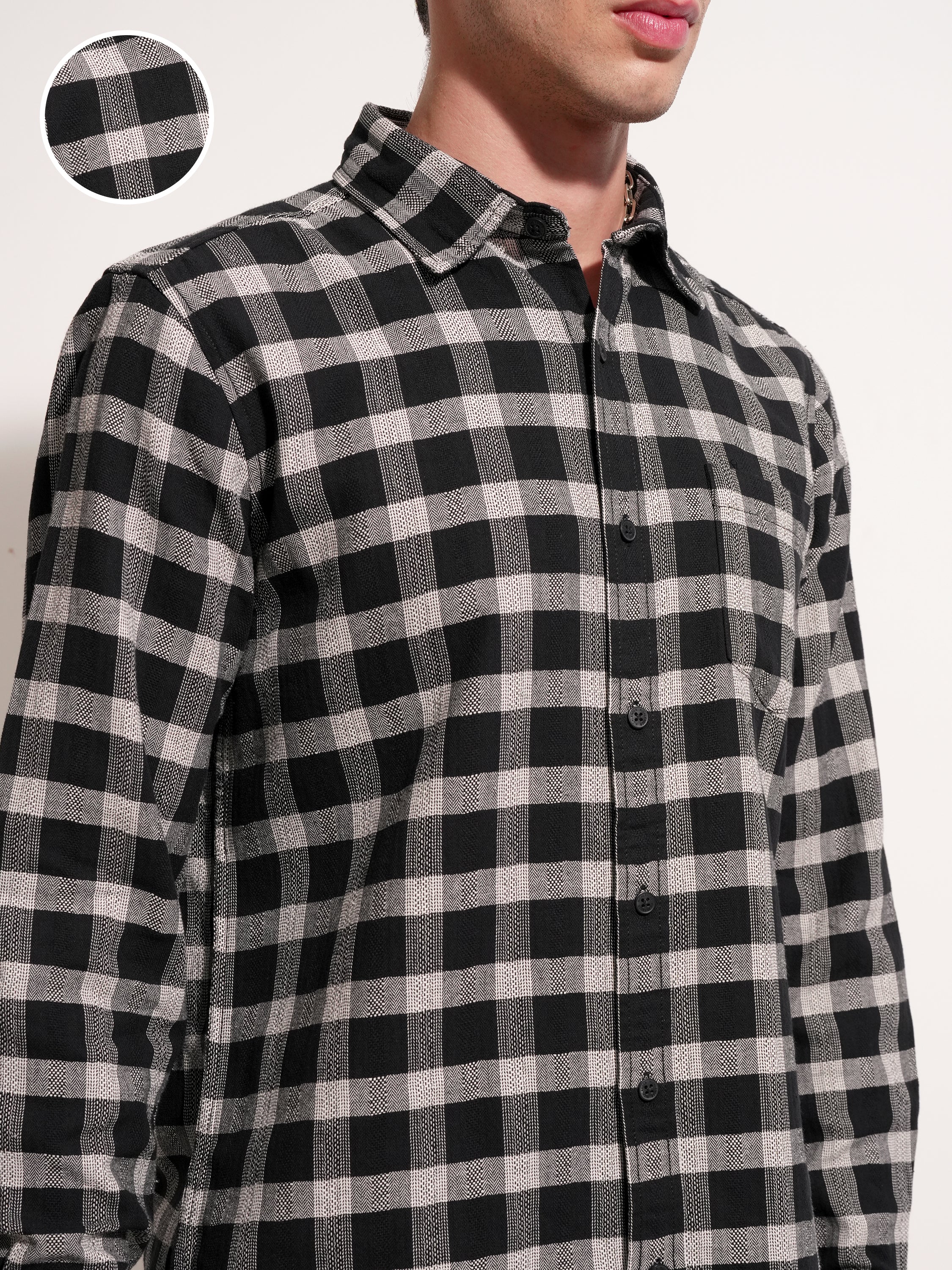 Highlander Men Black Checked Slim Fit Casual Shirt - Black - Image 5