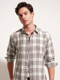 Highlander Men Cream Checked Slim Fit Casual Shirt - Cream - Image 1