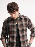 Highlander Men Brown Checked Slim Fit Casual Shirt - Brown - Image 1