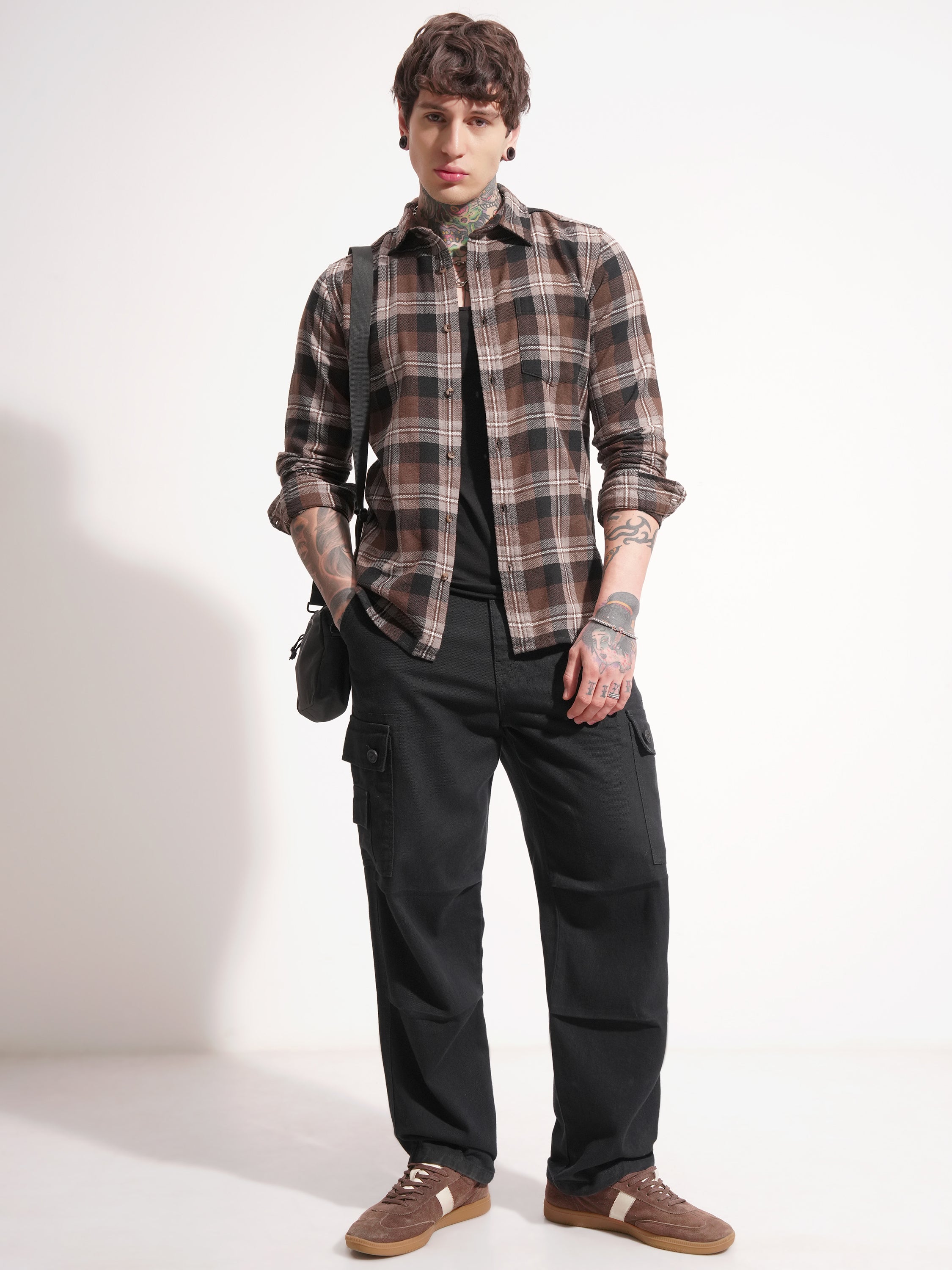 Highlander Men Brown Checked Slim Fit Casual Shirt - Brown - Image 2