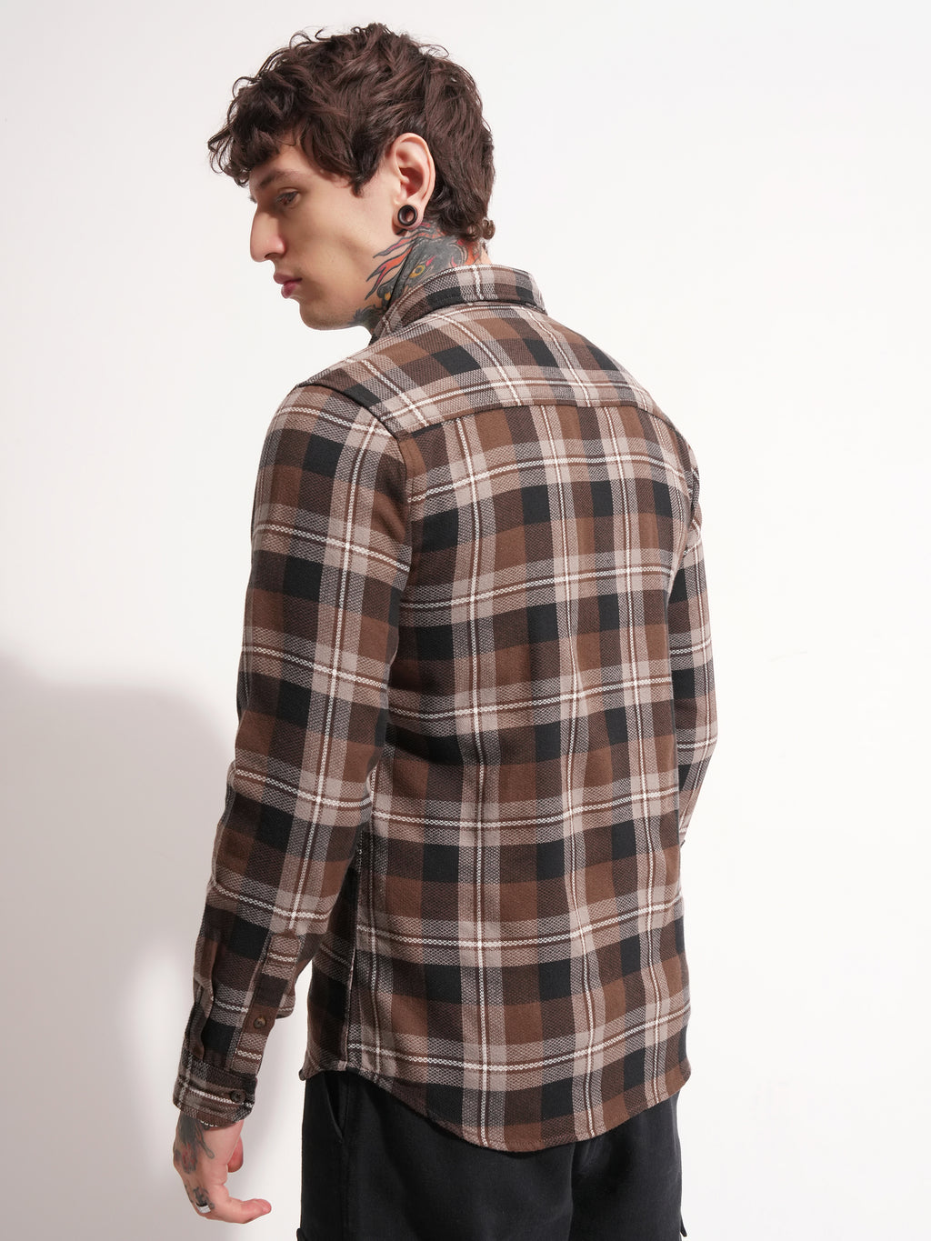 Highlander Men Brown Checked Slim Fit Casual Shirt - Brown - Image 3