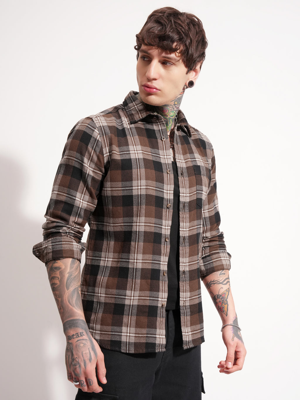 Highlander Men Brown Checked Slim Fit Casual Shirt - Brown - Image 6
