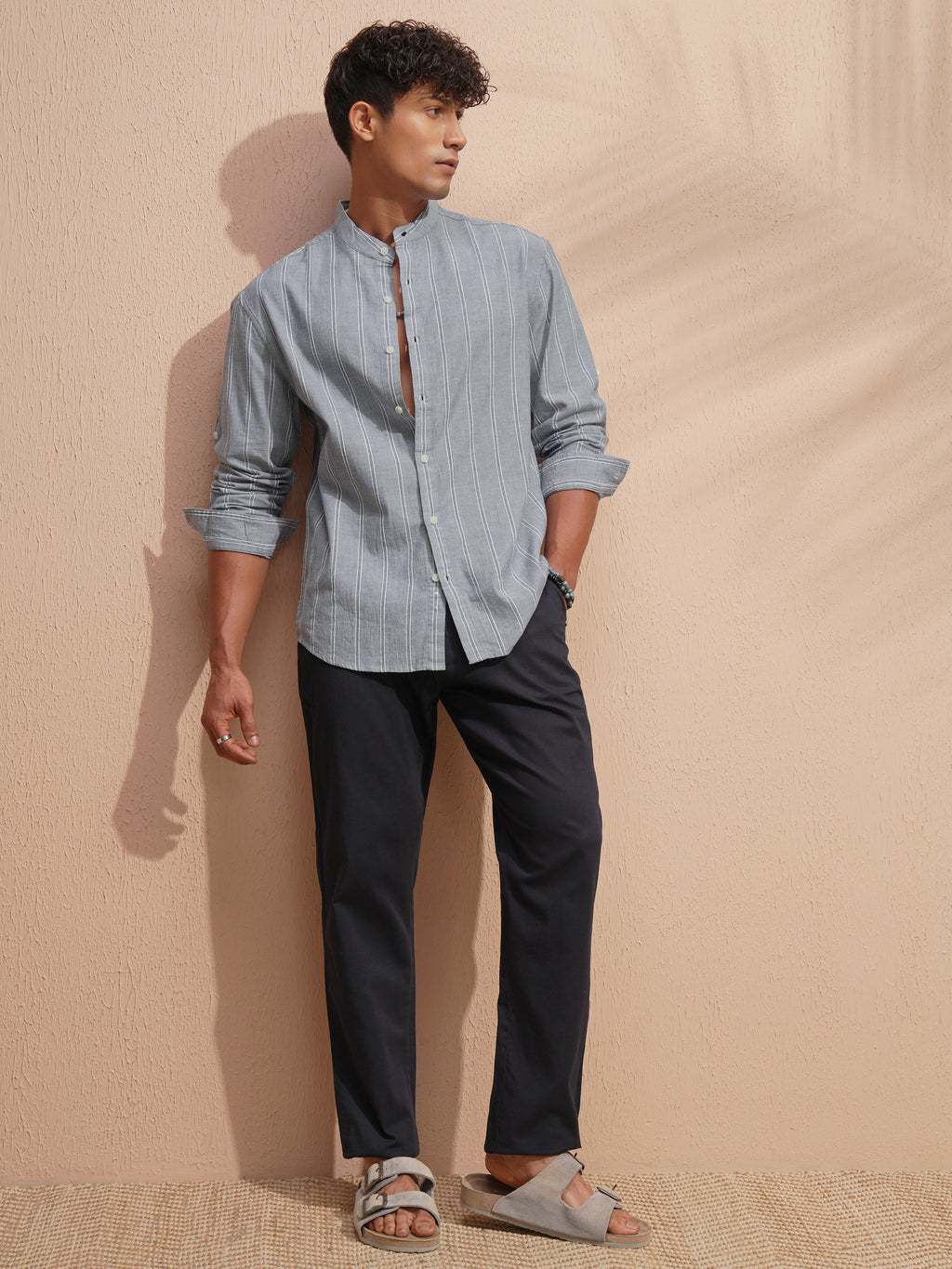 Highlander Men Grey Striped Relaxed Fit Casual Shirt - Grey - Image 2