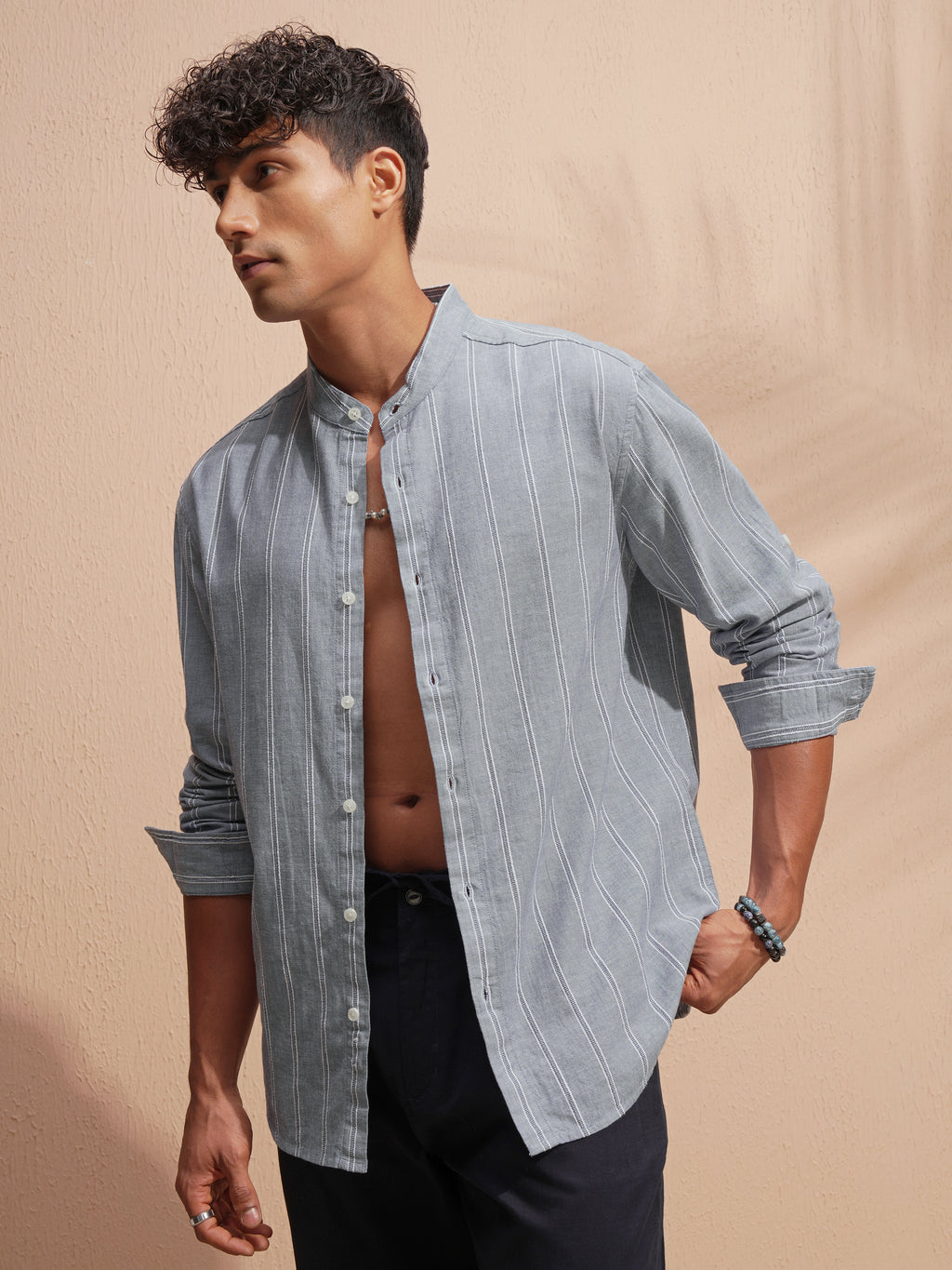 Highlander Men Grey Striped Relaxed Fit Casual Shirt - Grey - Image 4