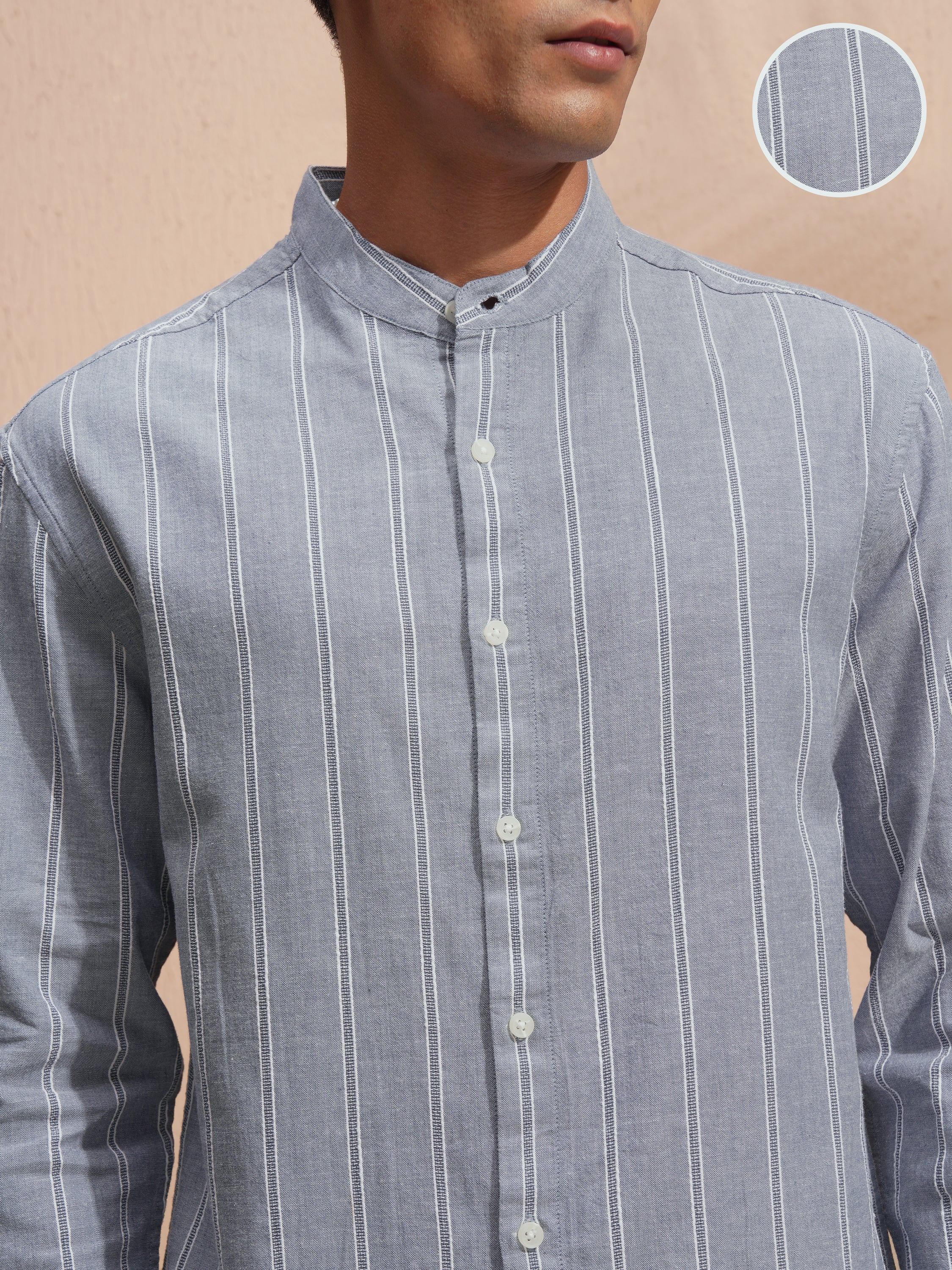 Highlander Men Grey Striped Relaxed Fit Casual Shirt - Grey - Image 5