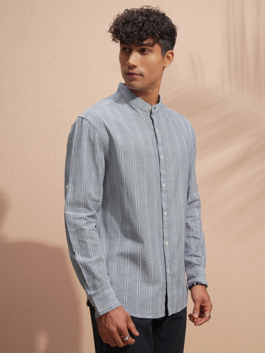 Highlander Men Grey Striped Relaxed Fit Casual Shirt - Grey - Image 6
