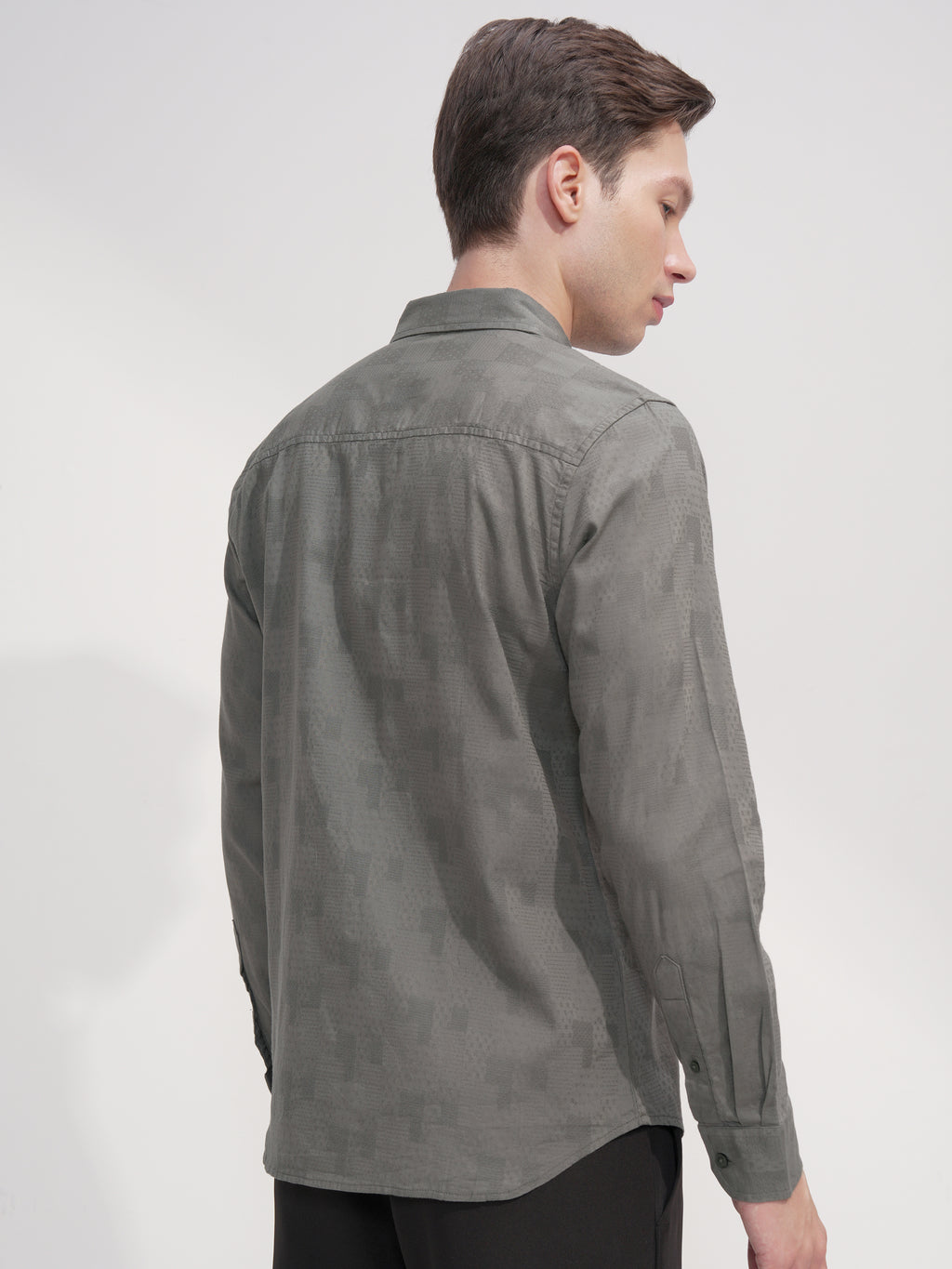 Highlander Men Green Self Design Slim Fit Casual Shirt - Green - Image 3