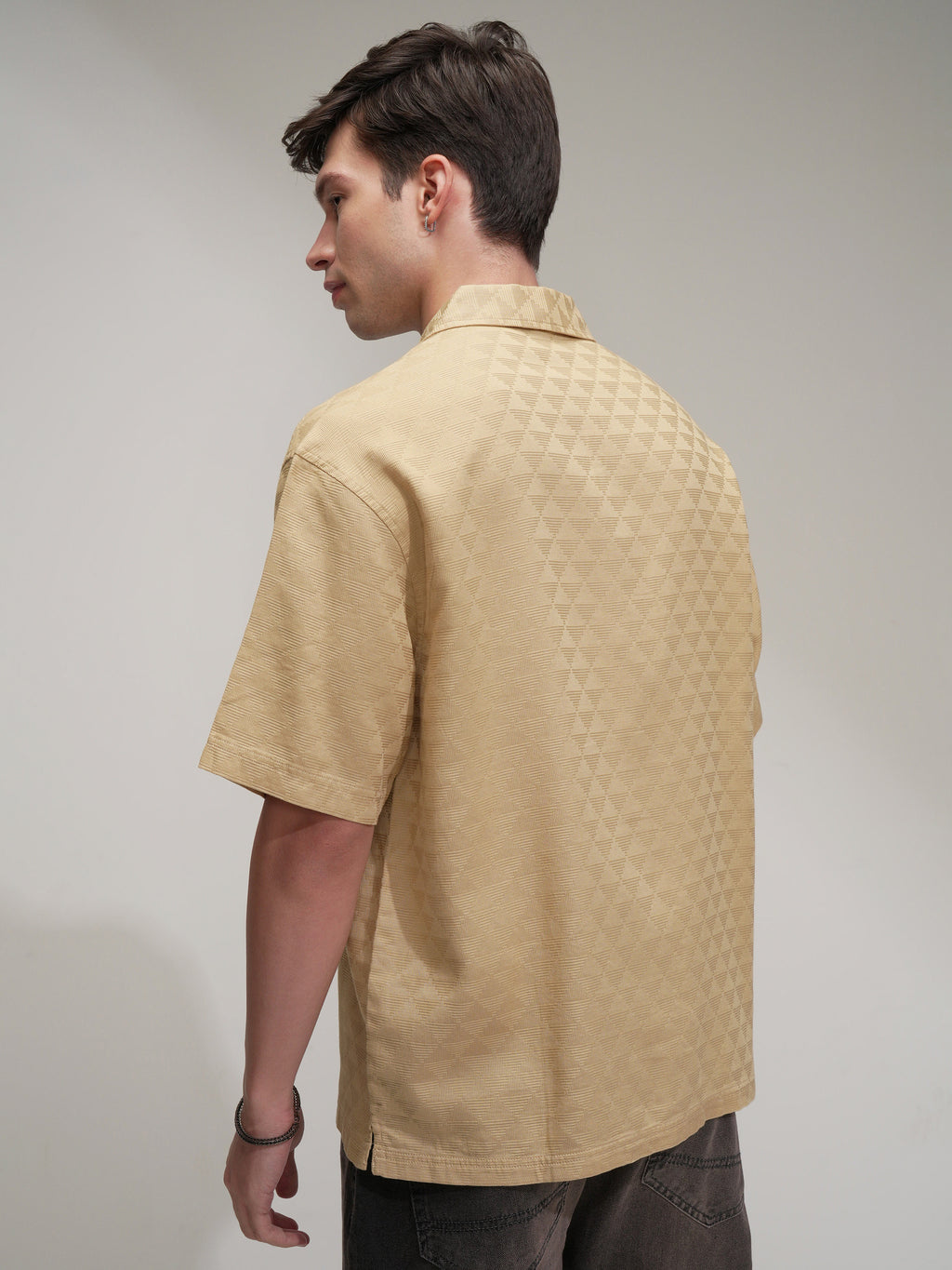 Highlander Men Beige Self Design Oversized Fit Casual Shirt - Beige - Image 3