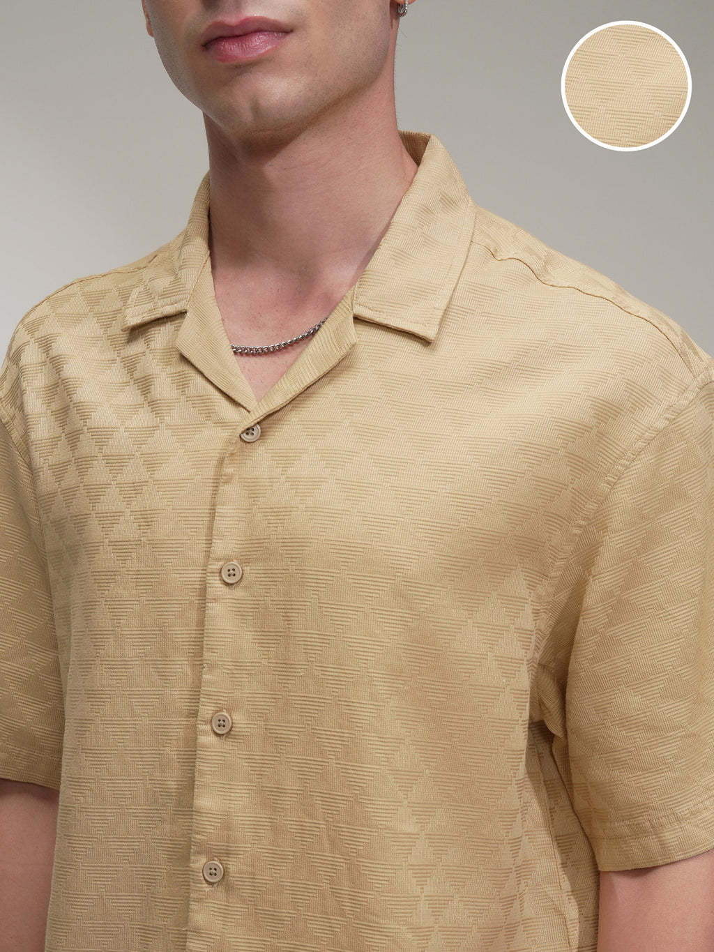 Highlander Men Beige Self Design Oversized Fit Casual Shirt - Beige - Image 5