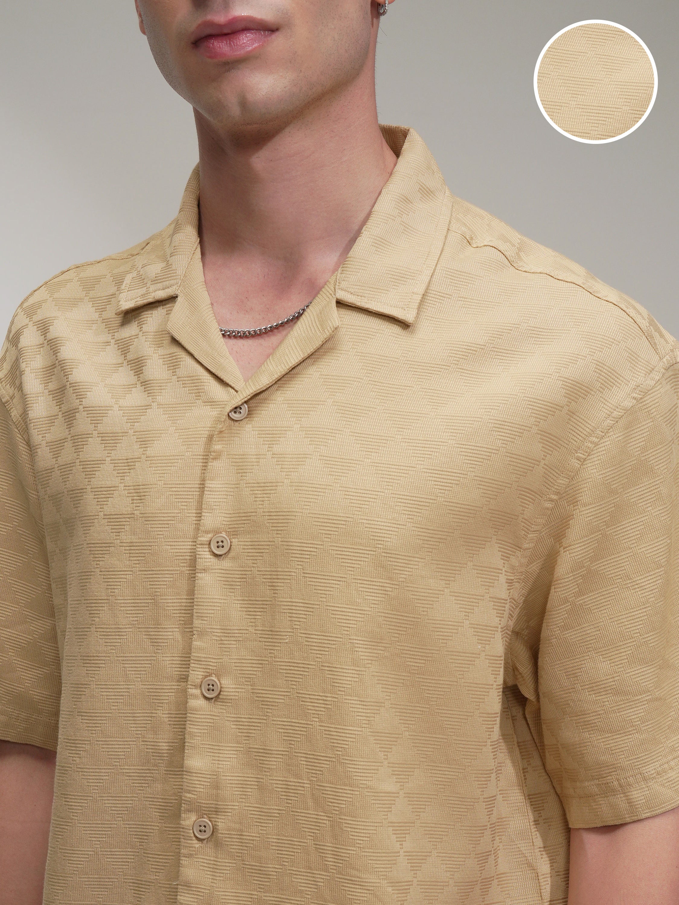 Highlander Men Beige Self Design Oversized Fit Casual Shirt - Beige - Image 5