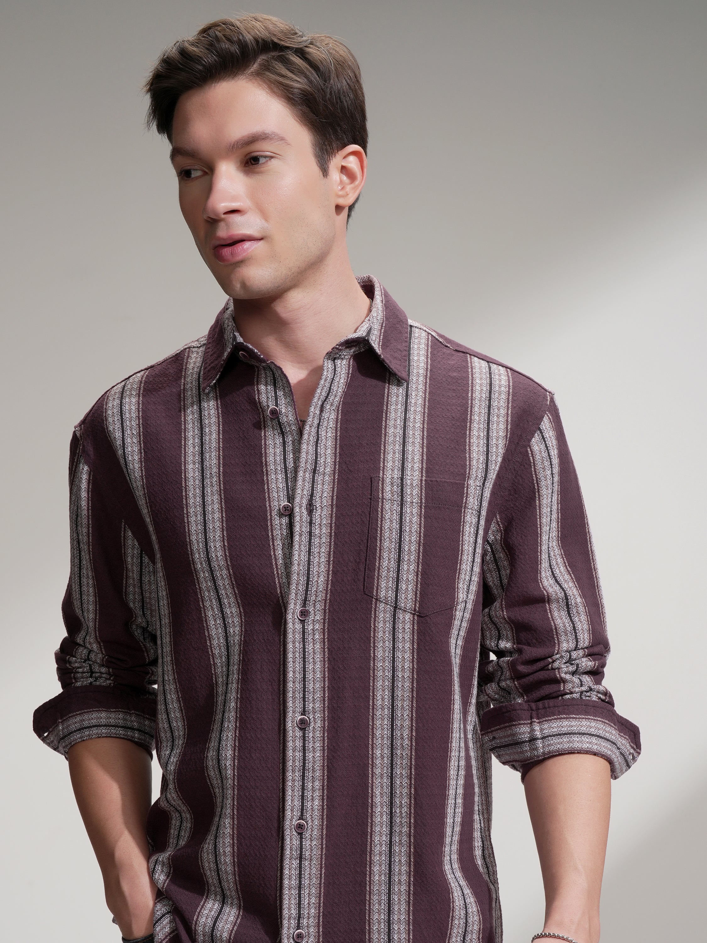 Highlander Men Burgundy Checked Relaxed Fit Casual Shirt - Burgundy - Image 1