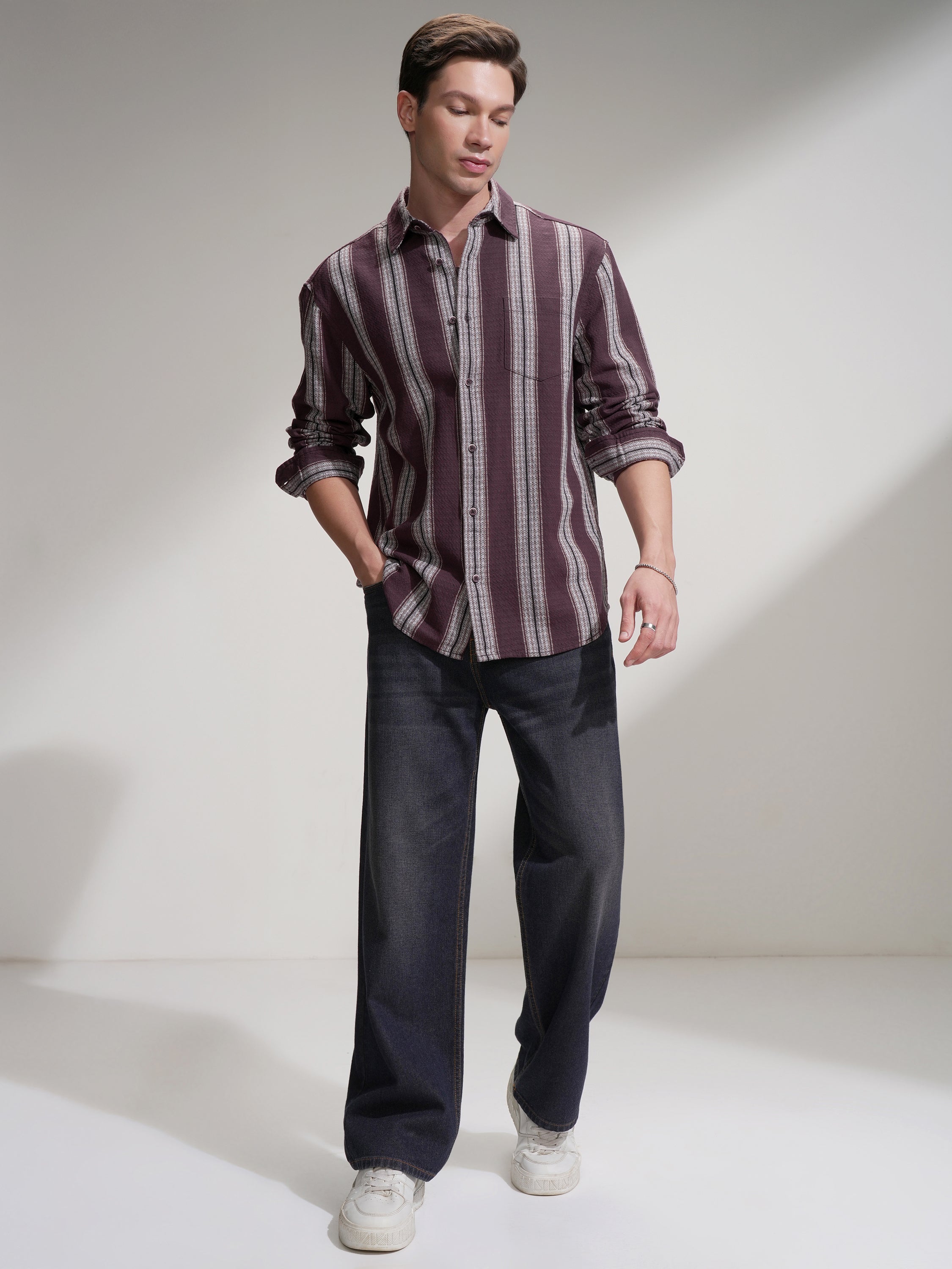 Highlander Men Burgundy Checked Relaxed Fit Casual Shirt - Burgundy - Image 2