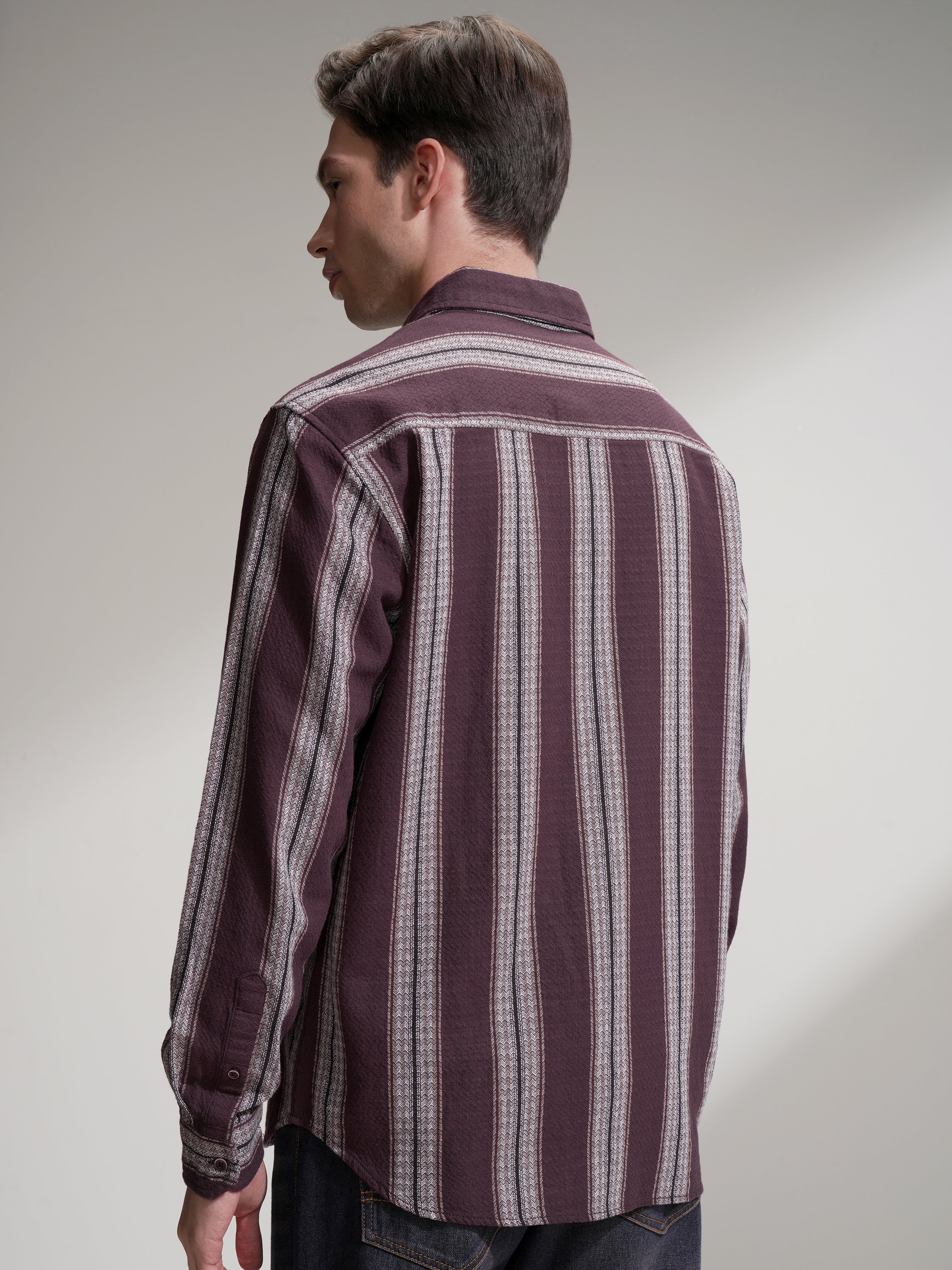 Highlander Men Burgundy Checked Relaxed Fit Casual Shirt - Burgundy - Image 3