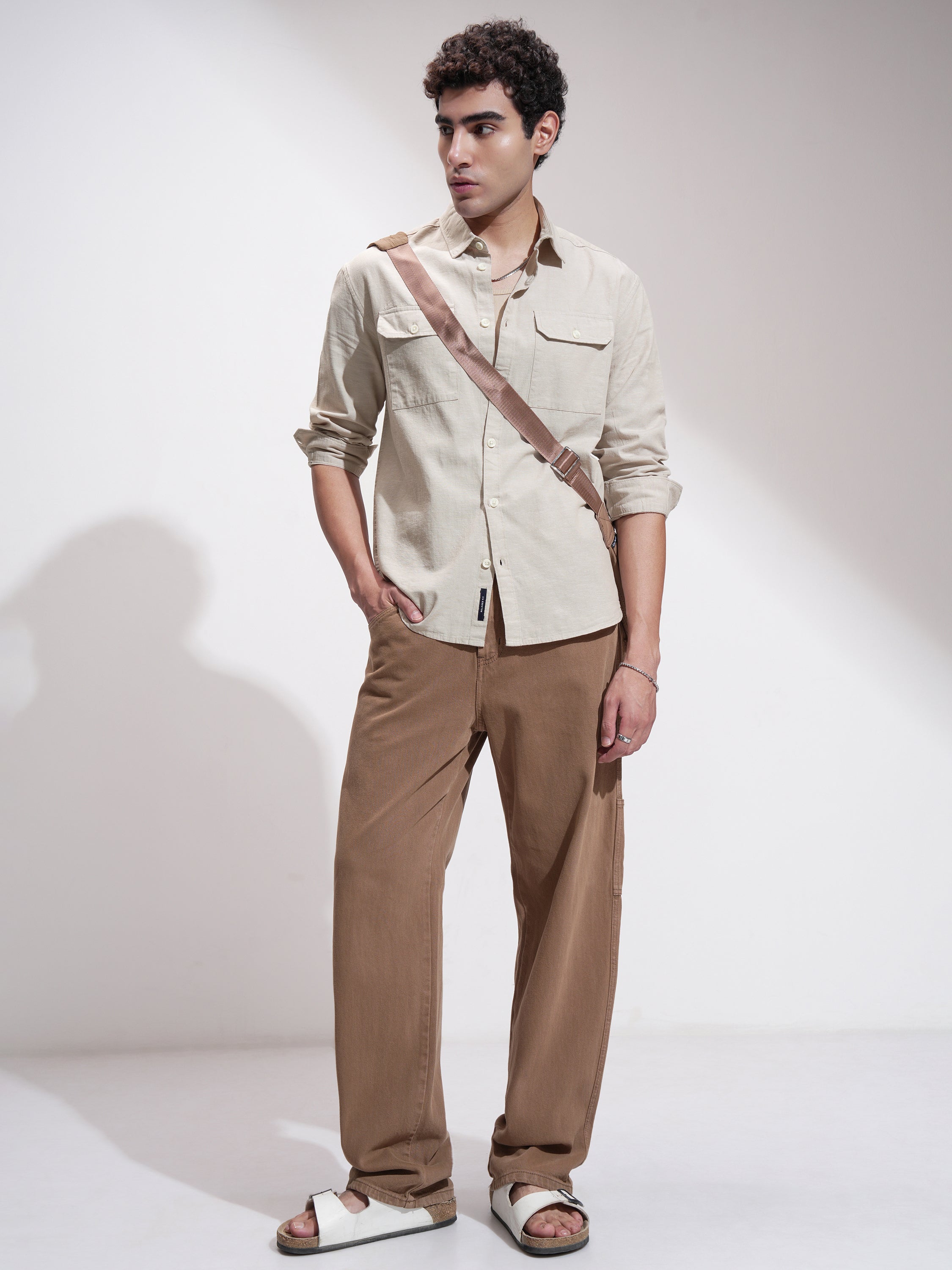 Highlander Men Beige Self Design Relaxed Fit Casual Shirt - Beige - Image 2