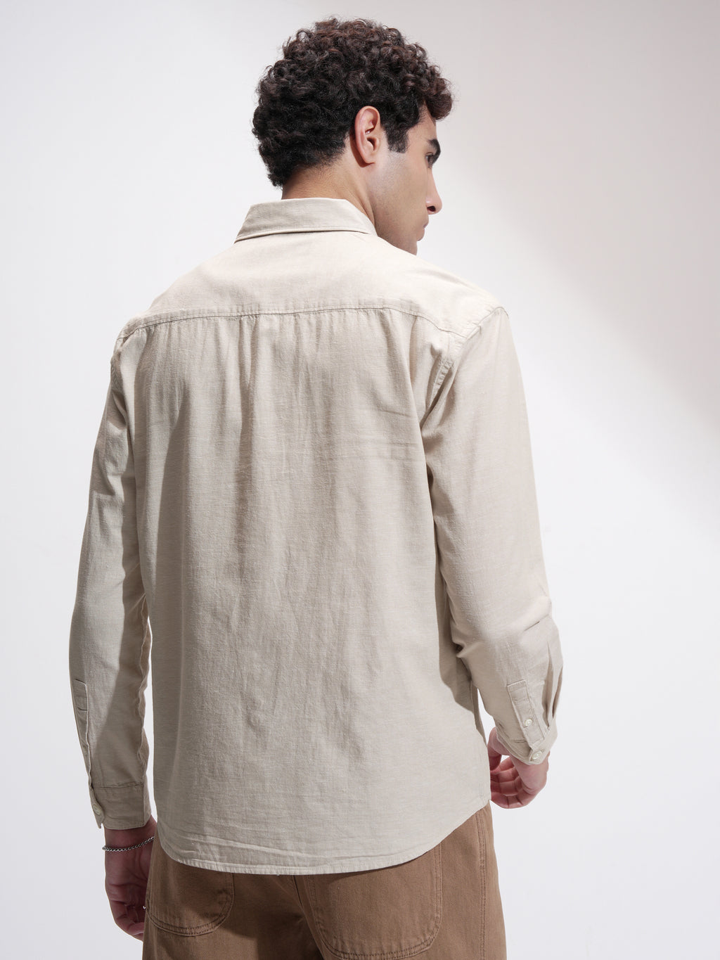 Highlander Men Beige Self Design Relaxed Fit Casual Shirt - Beige - Image 3