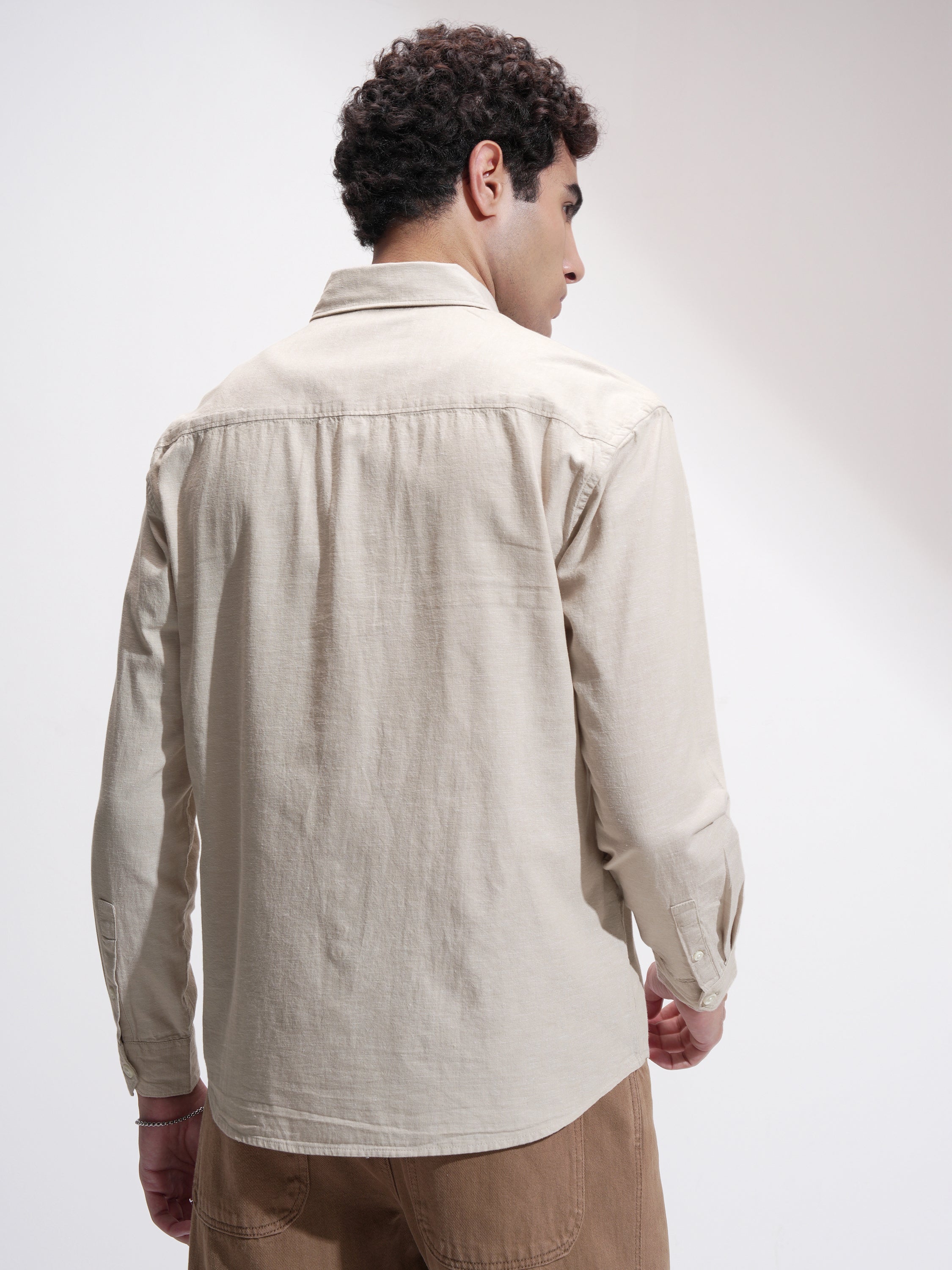 Highlander Men Beige Self Design Relaxed Fit Casual Shirt - Beige - Image 3