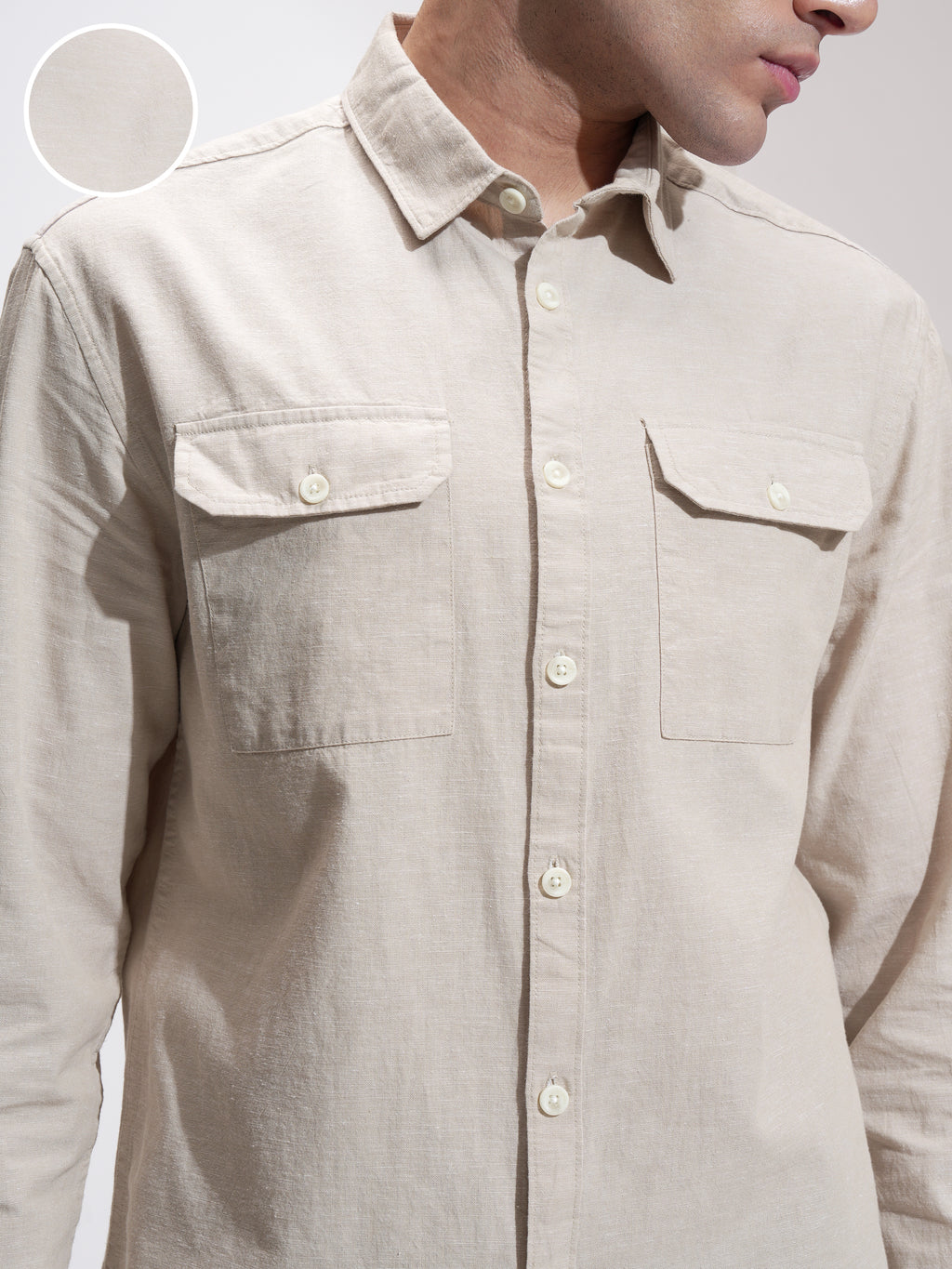 Highlander Men Beige Self Design Relaxed Fit Casual Shirt - Beige - Image 5