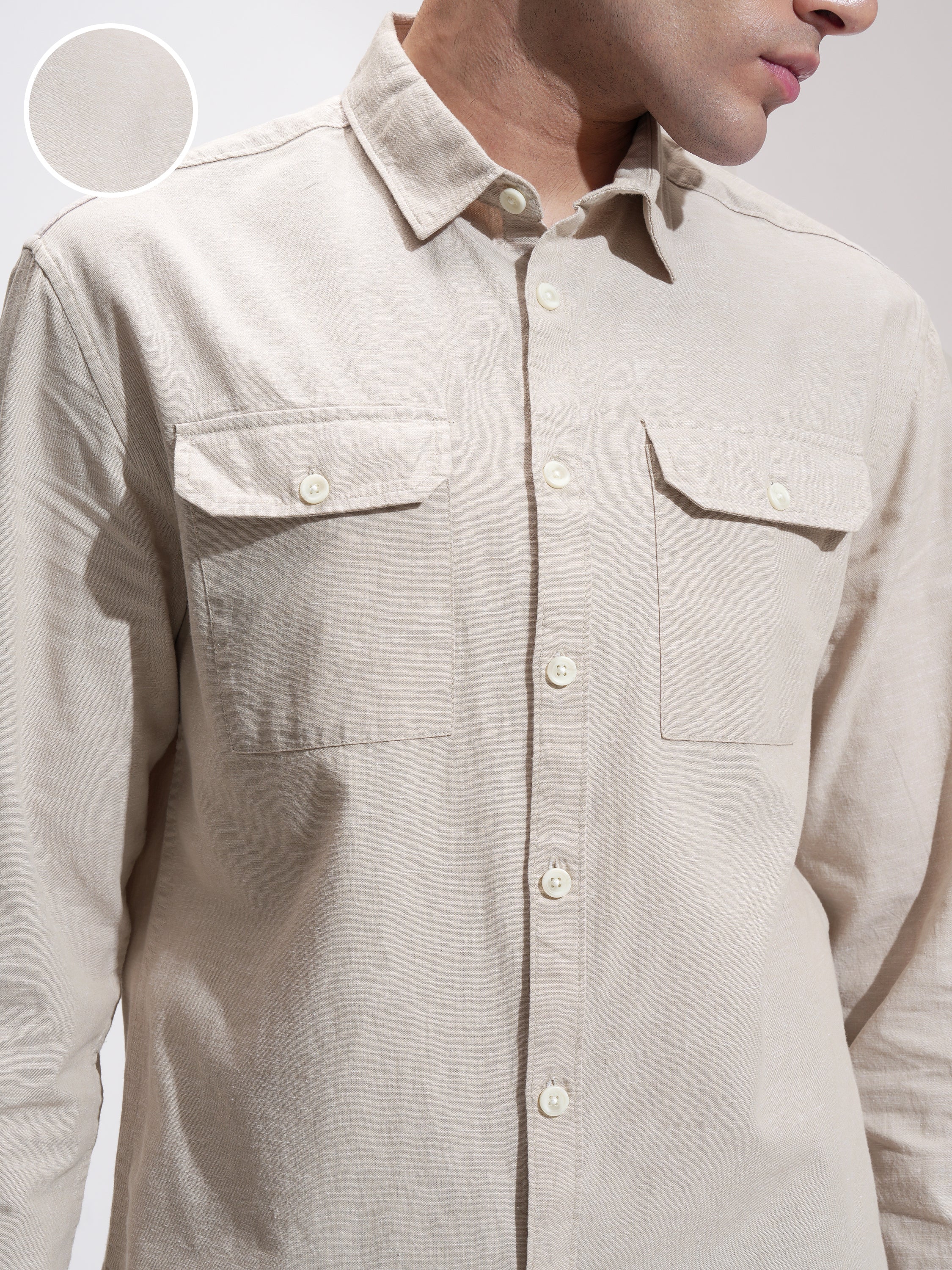 Highlander Men Beige Self Design Relaxed Fit Casual Shirt - Beige - Image 5