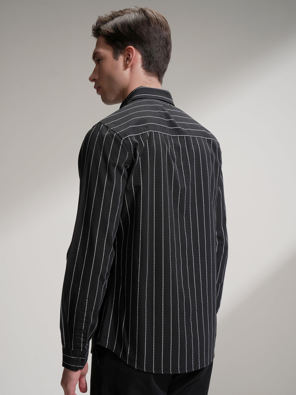 Highlander Men Black Striped Slim Fit Casual Shirt - Black - Image 3