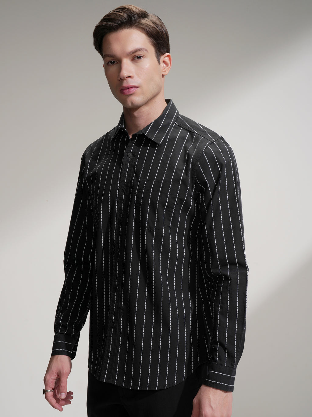 Highlander Men Black Striped Slim Fit Casual Shirt - Black - Image 4