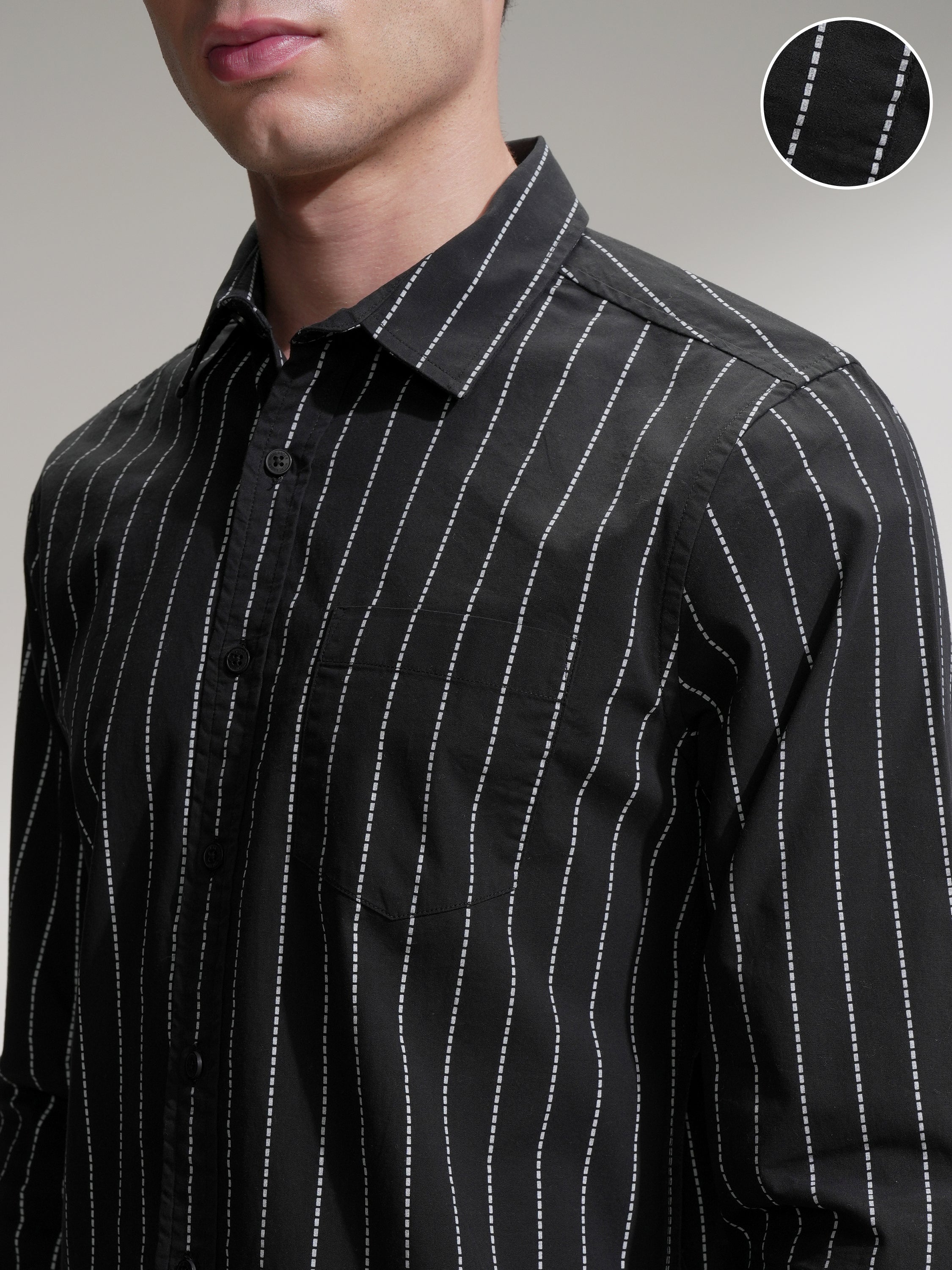 Highlander Men Black Striped Slim Fit Casual Shirt - Black - Image 5
