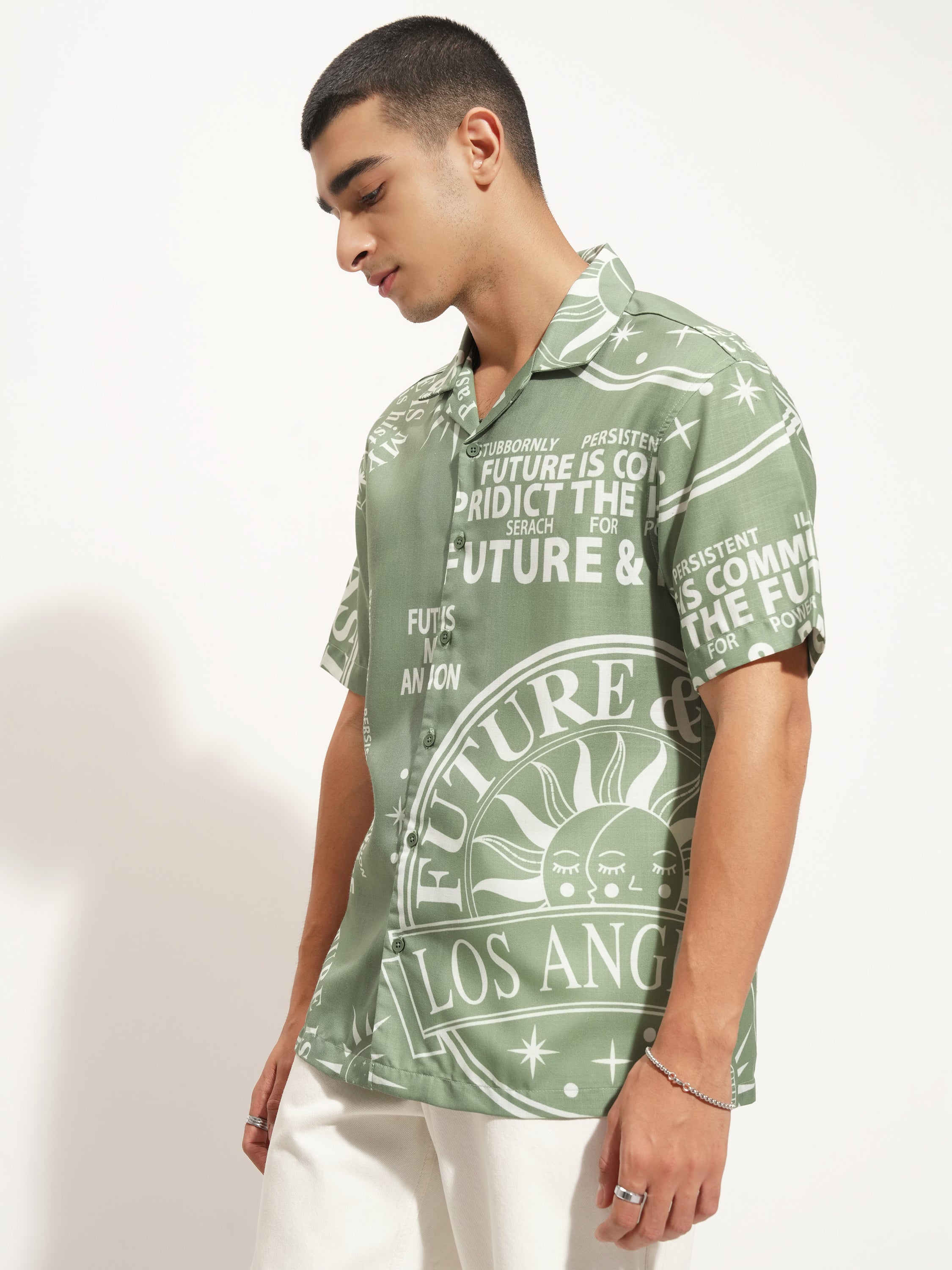 Highlander Men Green Printed Relaxed Fit Casual Shirt - Green - Image 4