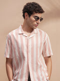 Highlander Men Cream Striped Relaxed Fit Casual Shirt - Cream - Image 1