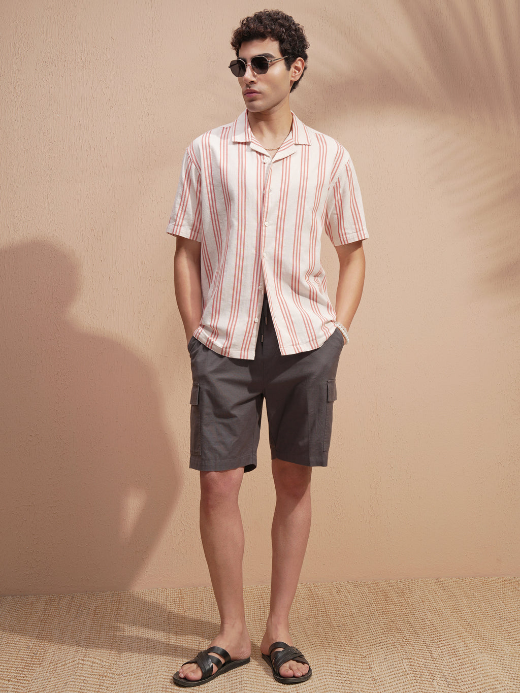 Highlander Men Cream Striped Relaxed Fit Casual Shirt - Cream - Image 2