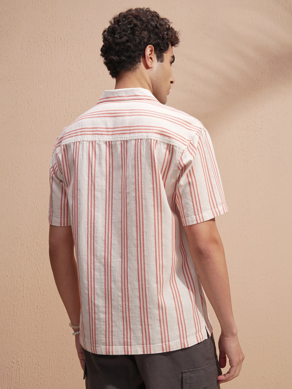 Highlander Men Cream Striped Relaxed Fit Casual Shirt - Cream - Image 3