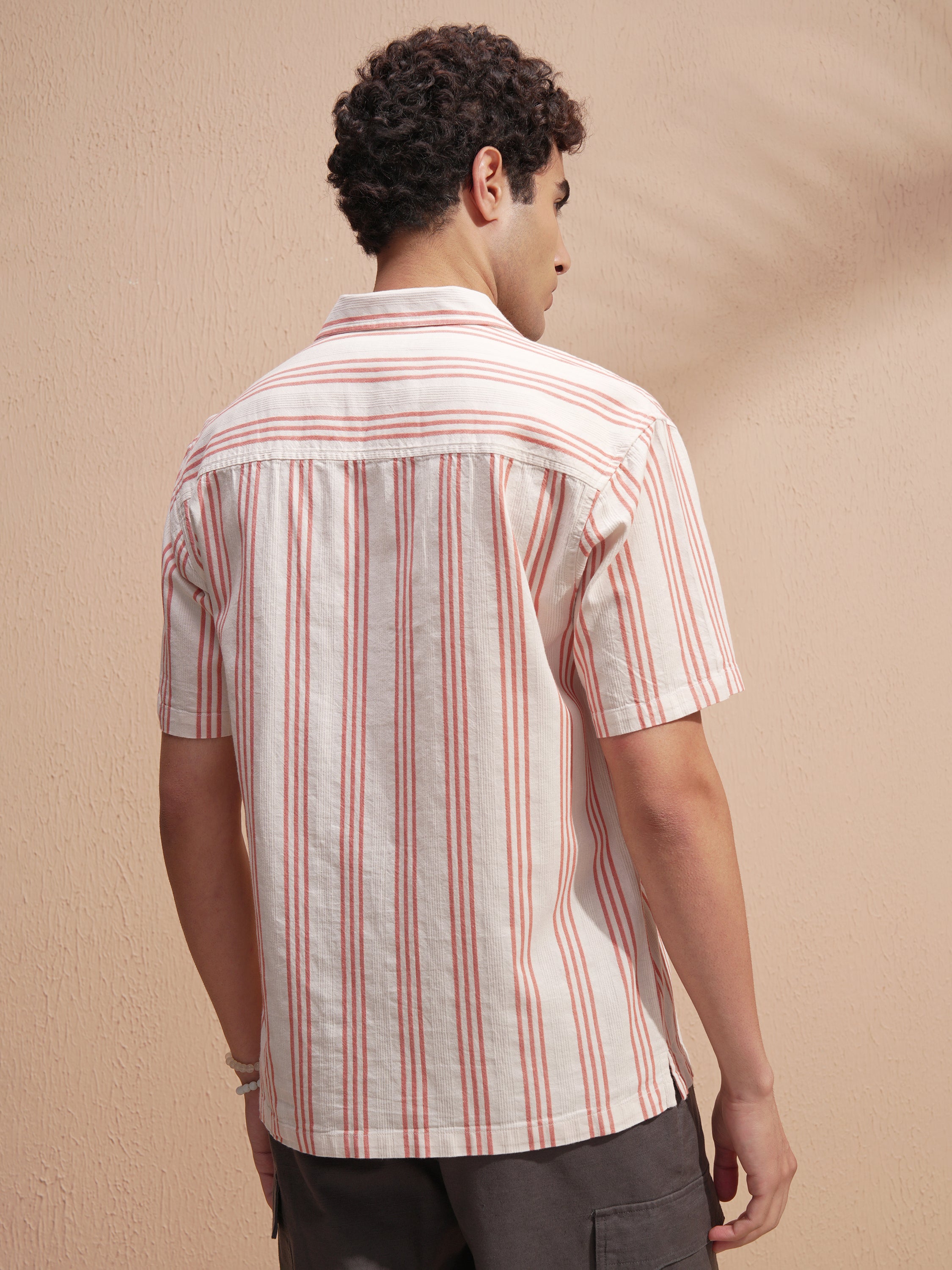 Highlander Men Cream Striped Relaxed Fit Casual Shirt - Cream - Image 3