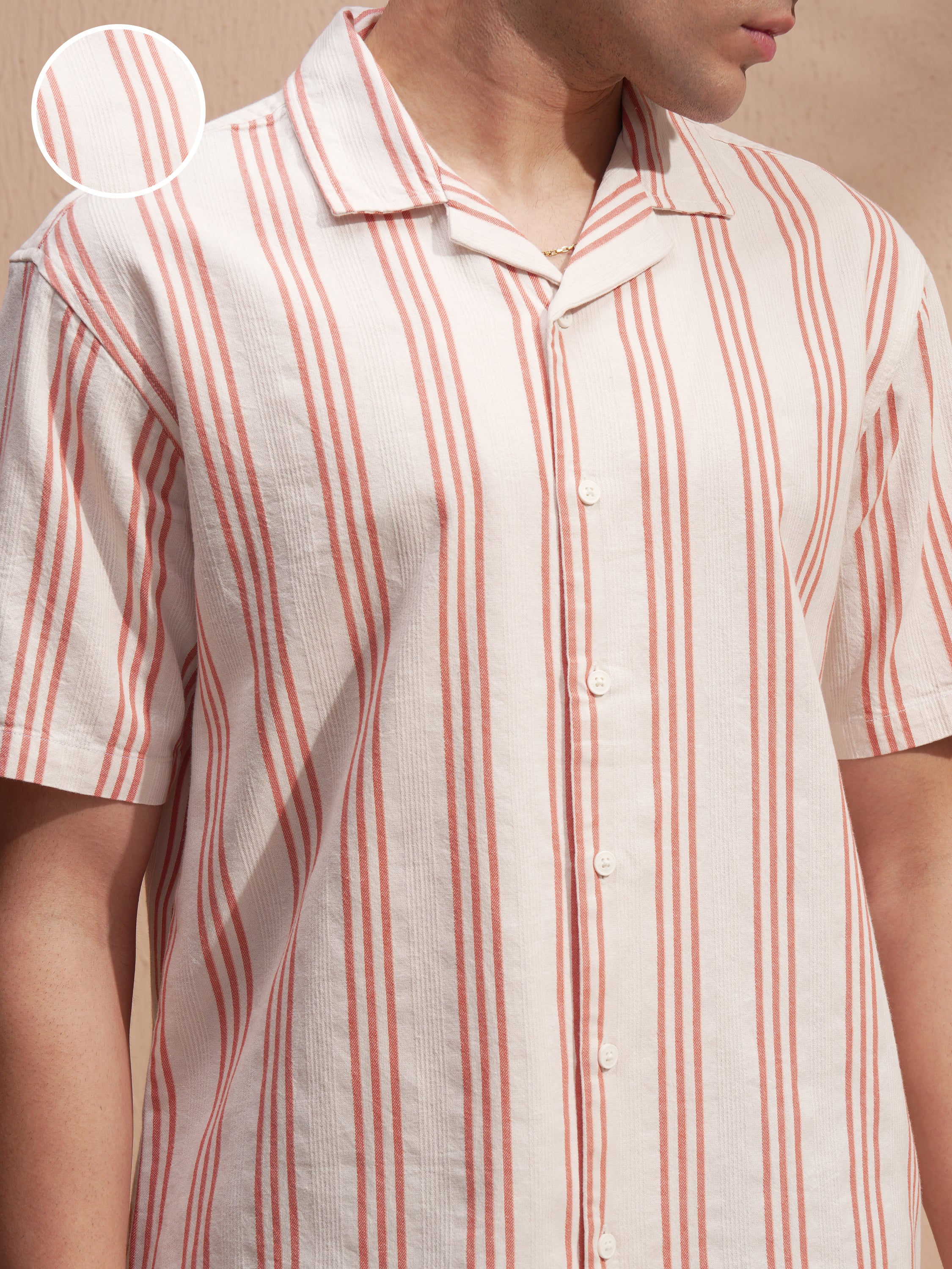 Highlander Men Cream Striped Relaxed Fit Casual Shirt - Cream - Image 5