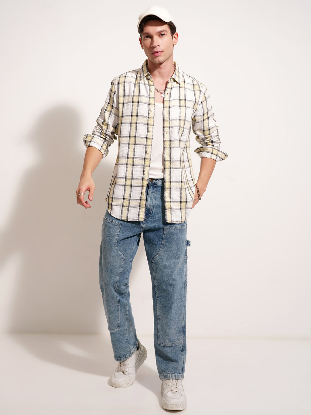 Highlander Men White Checked Slim Fit Casual Shirt - White - Image 2