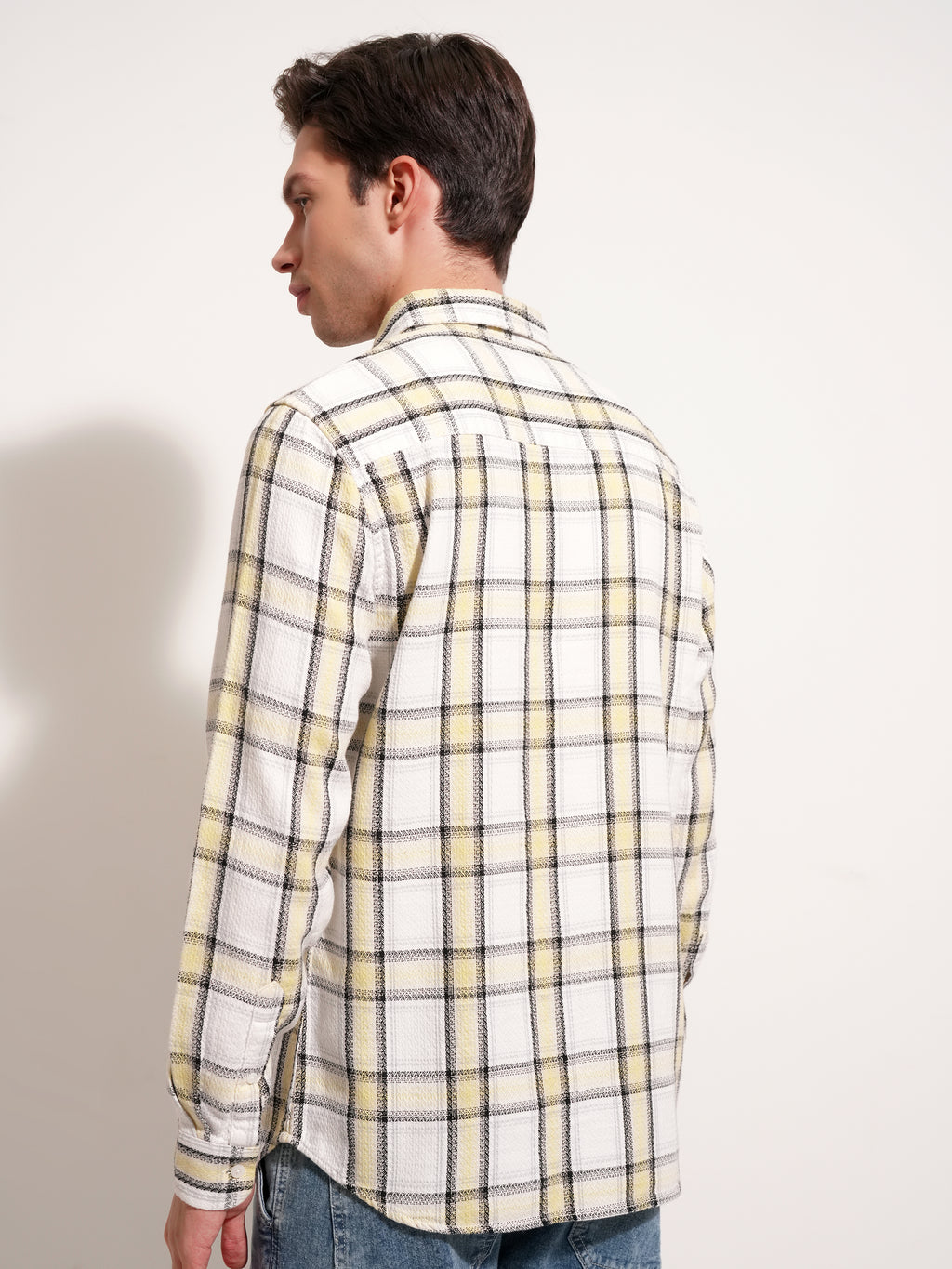 Highlander Men White Checked Slim Fit Casual Shirt - White - Image 3