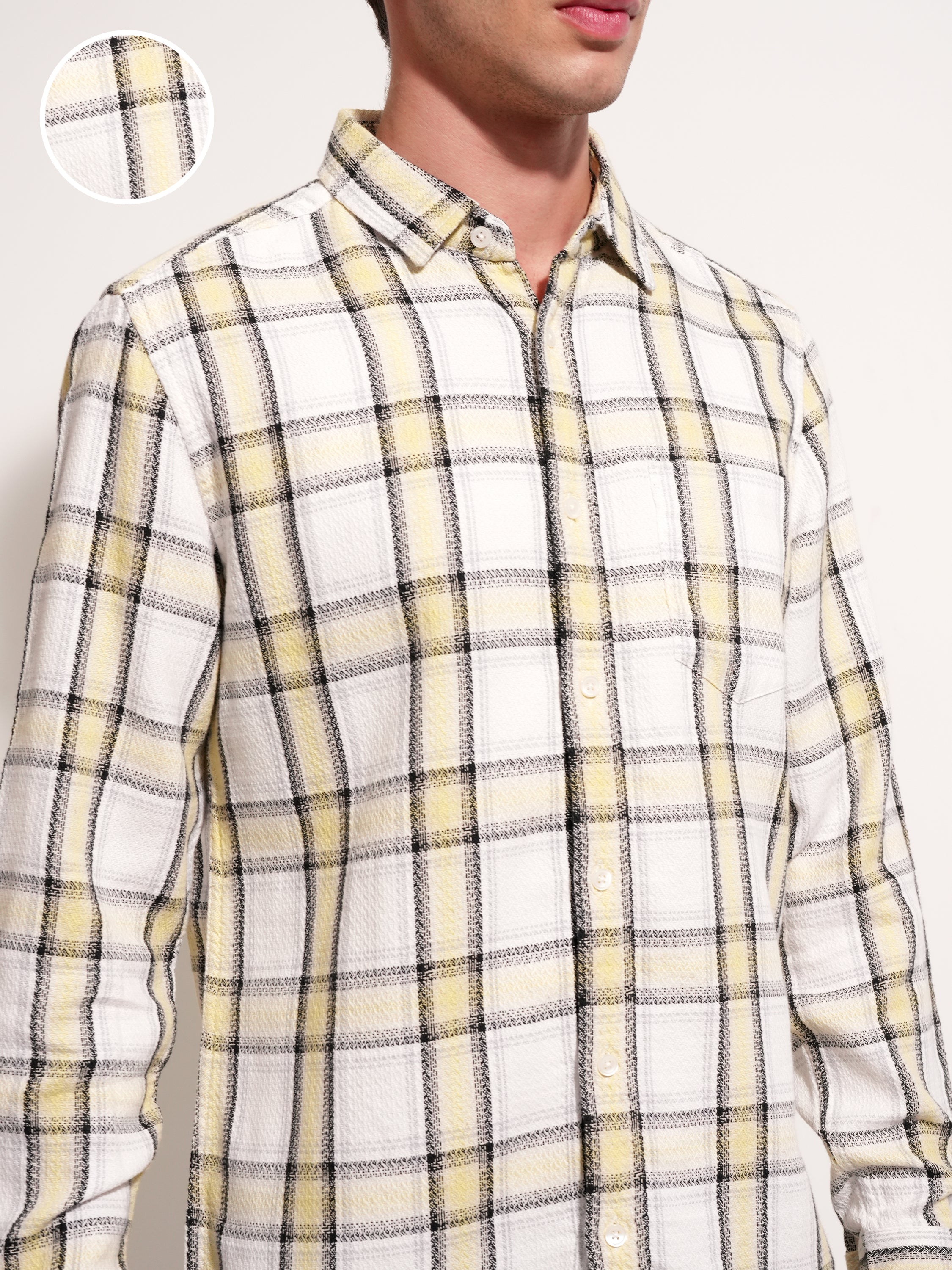 Highlander Men White Checked Slim Fit Casual Shirt - White - Image 5