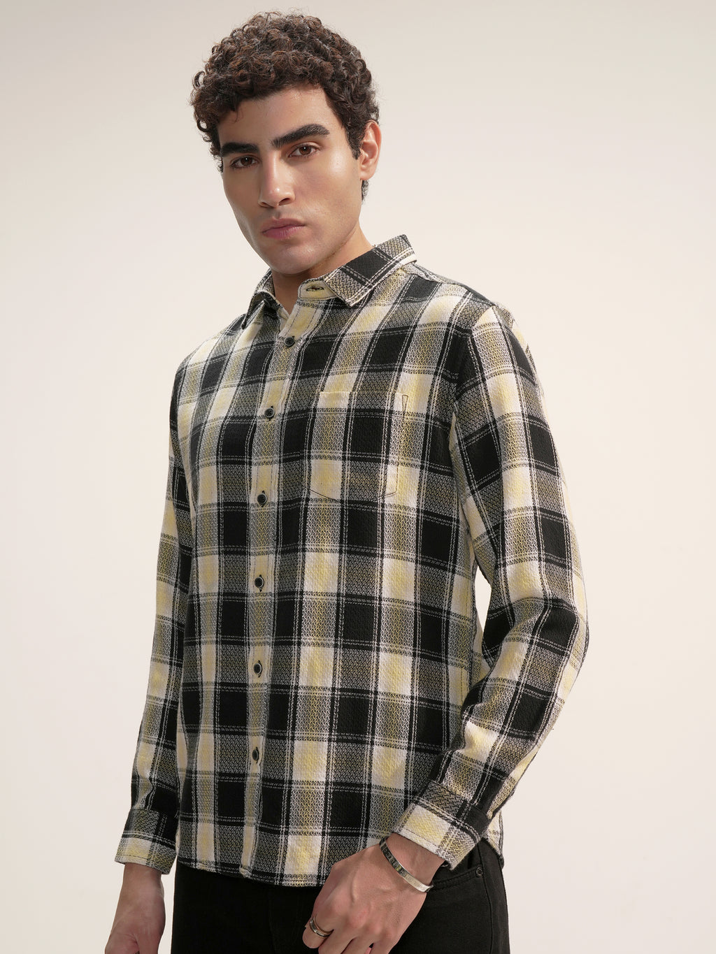 Highlander Men Black Checked Slim Fit Casual Shirt - Black - Image 4