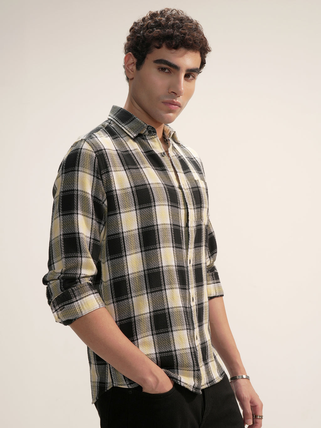 Highlander Men Black Checked Slim Fit Casual Shirt - Black - Image 6